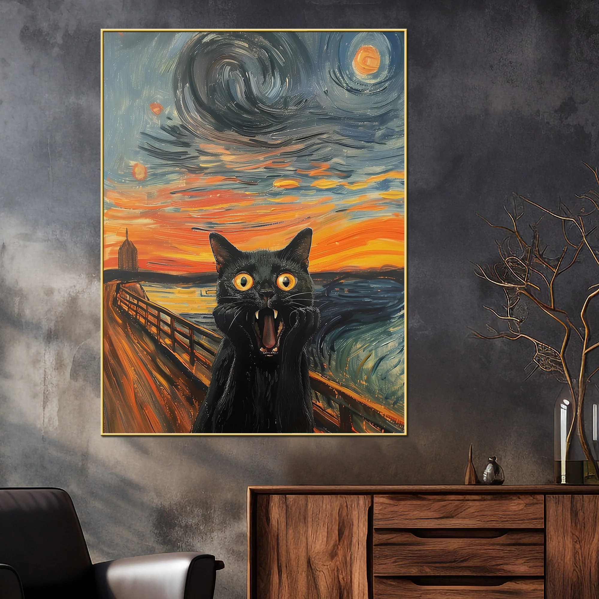 Munch The Scream Cat Cotton Canvas Wall Painting - Image 2