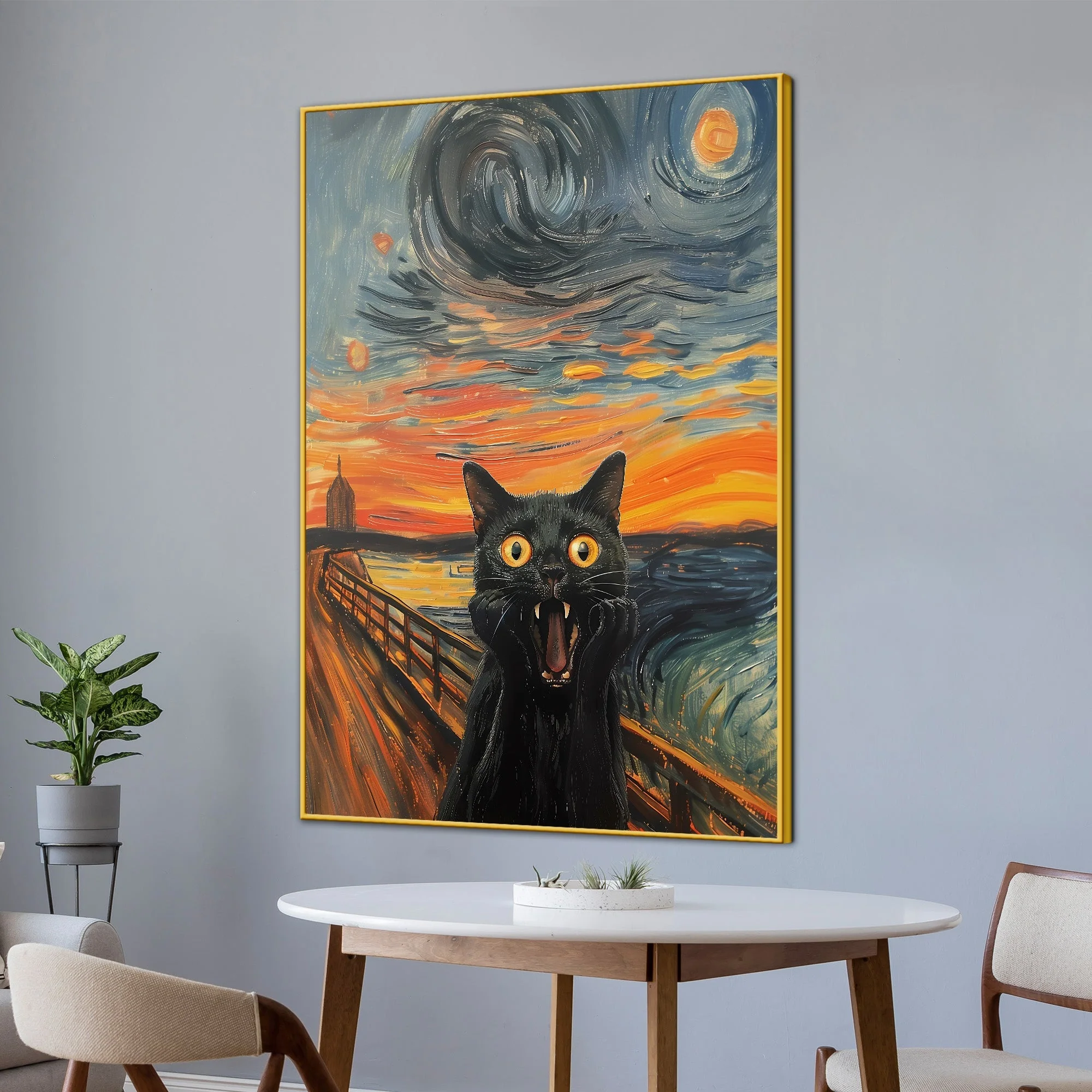 Munch The Scream Cat Cotton Canvas Wall Painting - Image 3