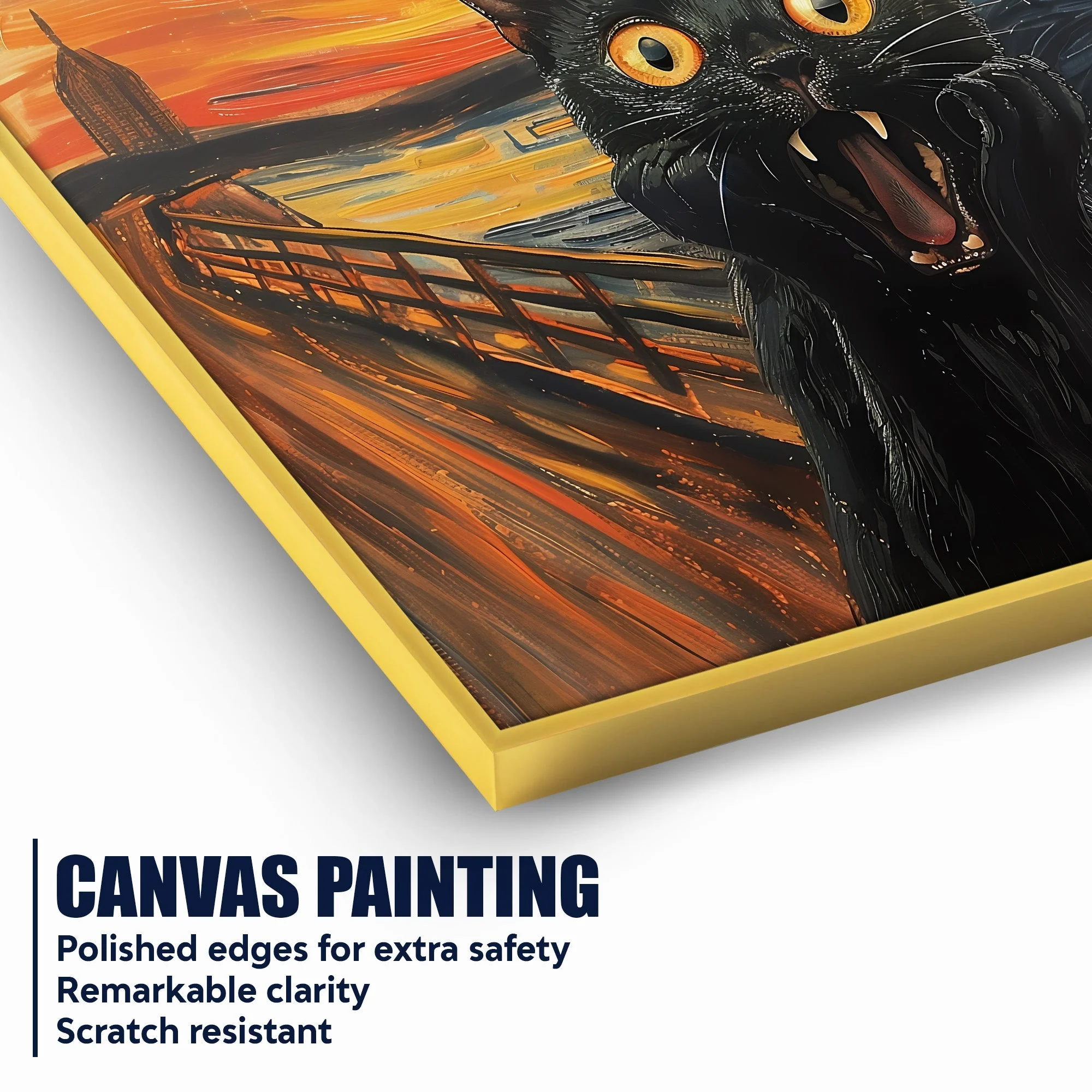 Munch The Scream Cat Cotton Canvas Wall Painting - Image 4