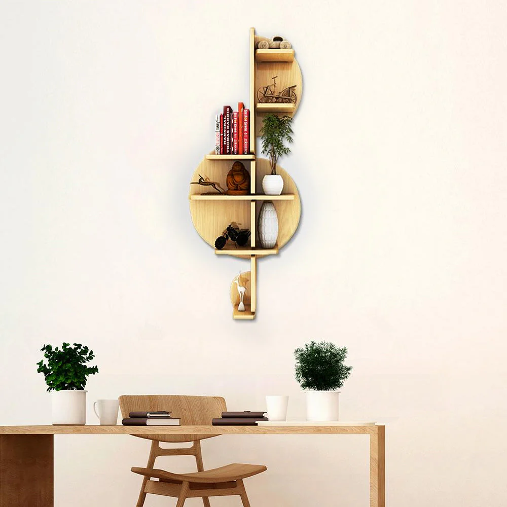 Music Note Backlit Designer Wooden Wall Shelf / Book Shelf / Night Light, Light Oak Finish - Image 2