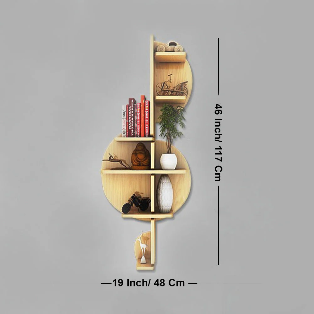 Music Note Backlit Designer Wooden Wall Shelf / Book Shelf / Night Light, Light Oak Finish - Image 6