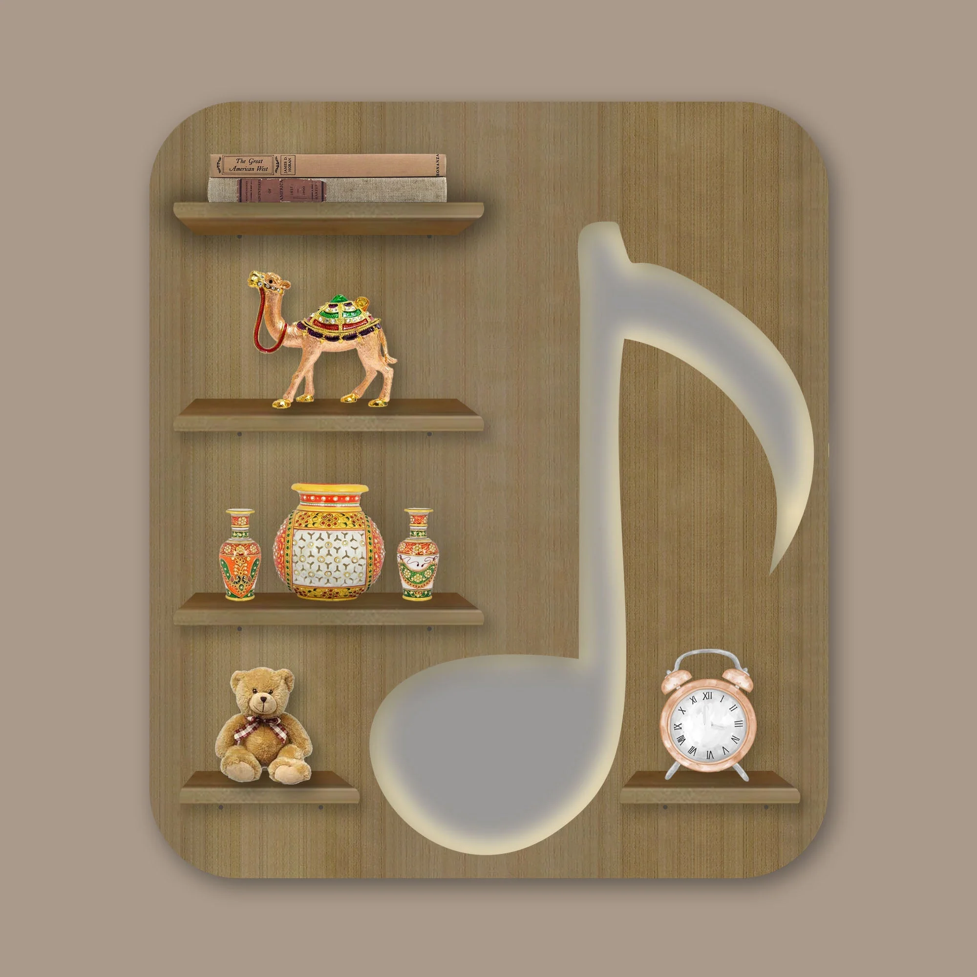 Music Symbol Note Backlit Wooden LED Light Wall Shelf with Oak Finish - Image 4