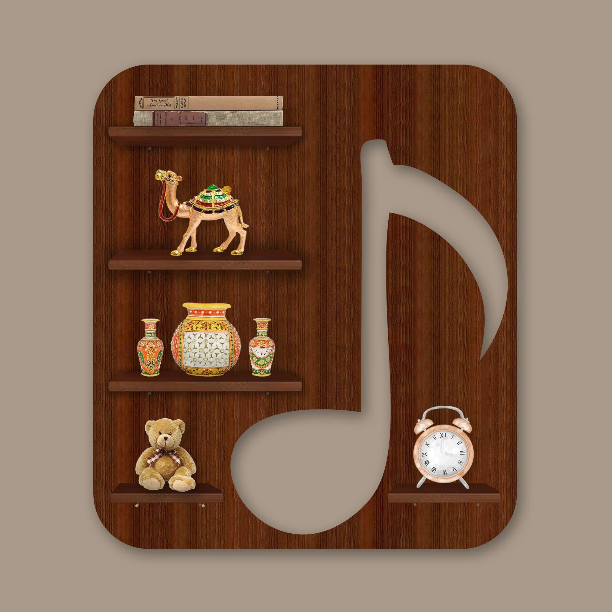 Music Symbol Note Backlit Wooden LED Light Wall Shelf with Walnut Finish - Image 4