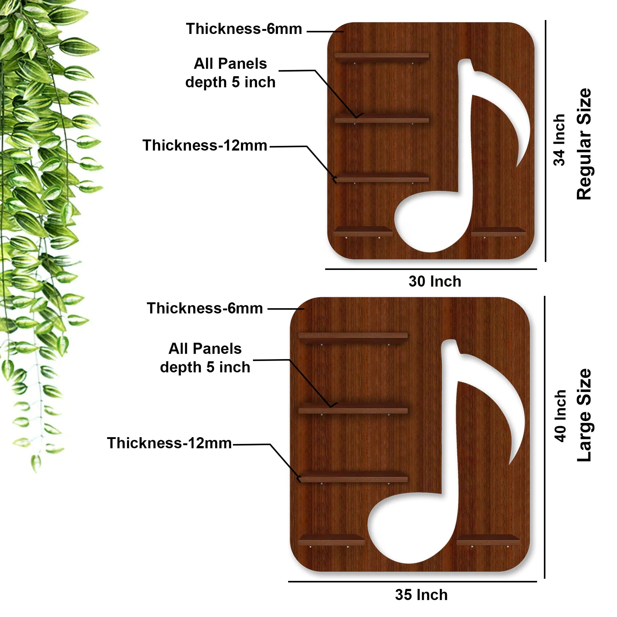Music Symbol Note Backlit Wooden LED Light Wall Shelf with Walnut Finish - Image 5