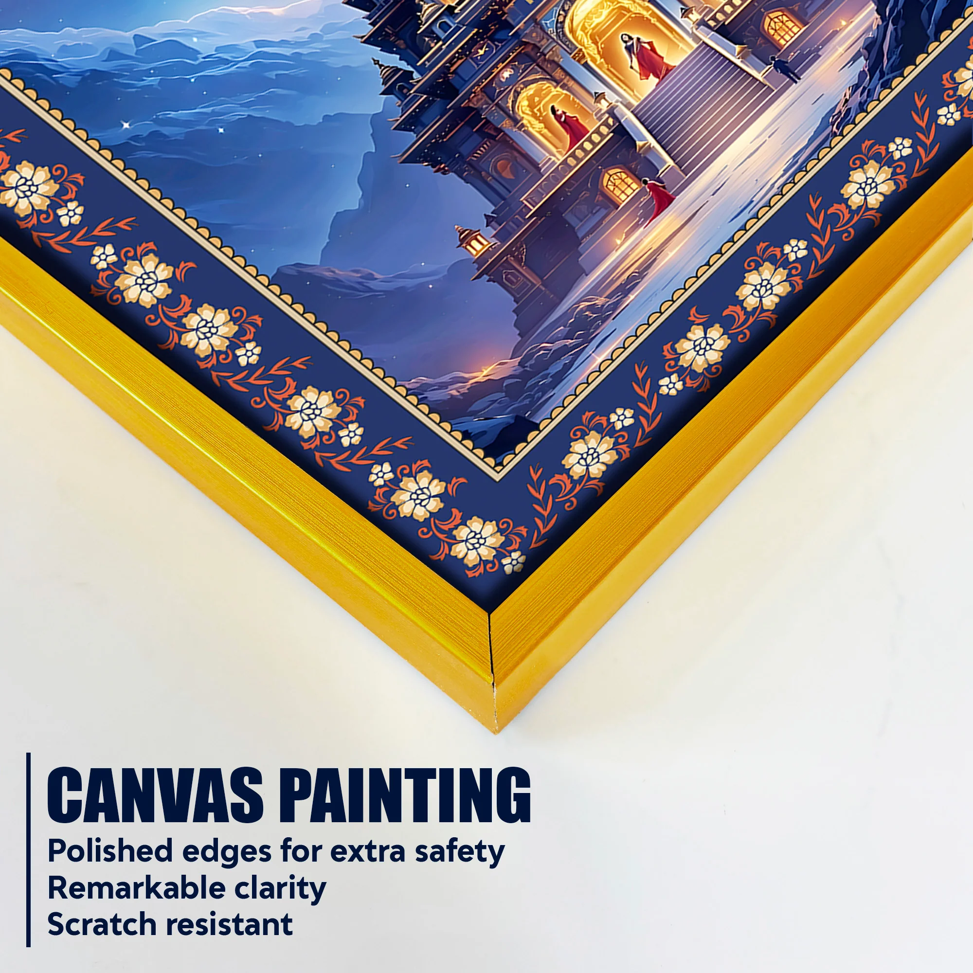 Mystical Himalayan Mandir with Shiva Floral Border Vertical Wall Painting - Image 5