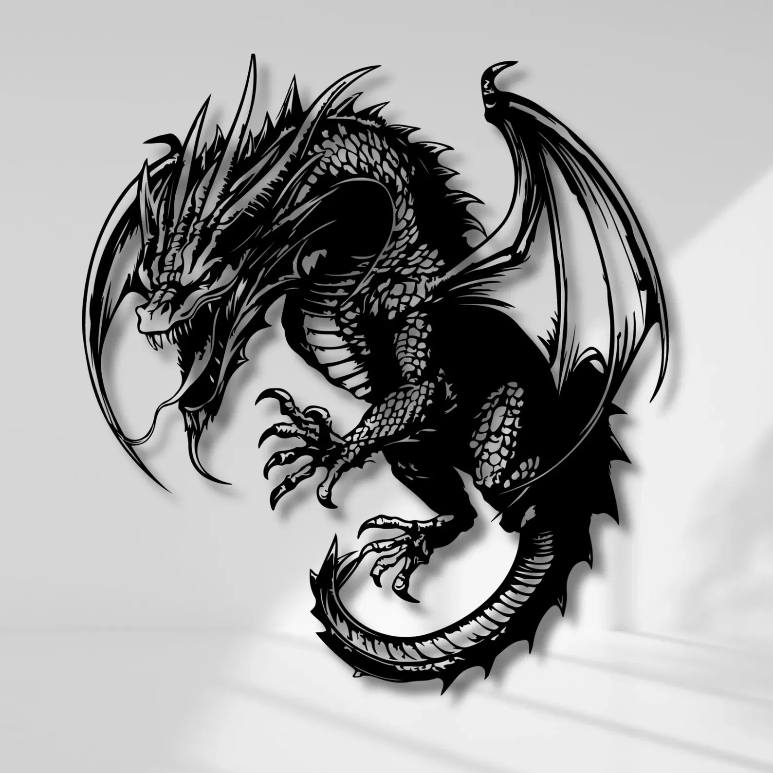 Mythical Angry Dragon Silhouette Metal Art Wall Decor - Image 2