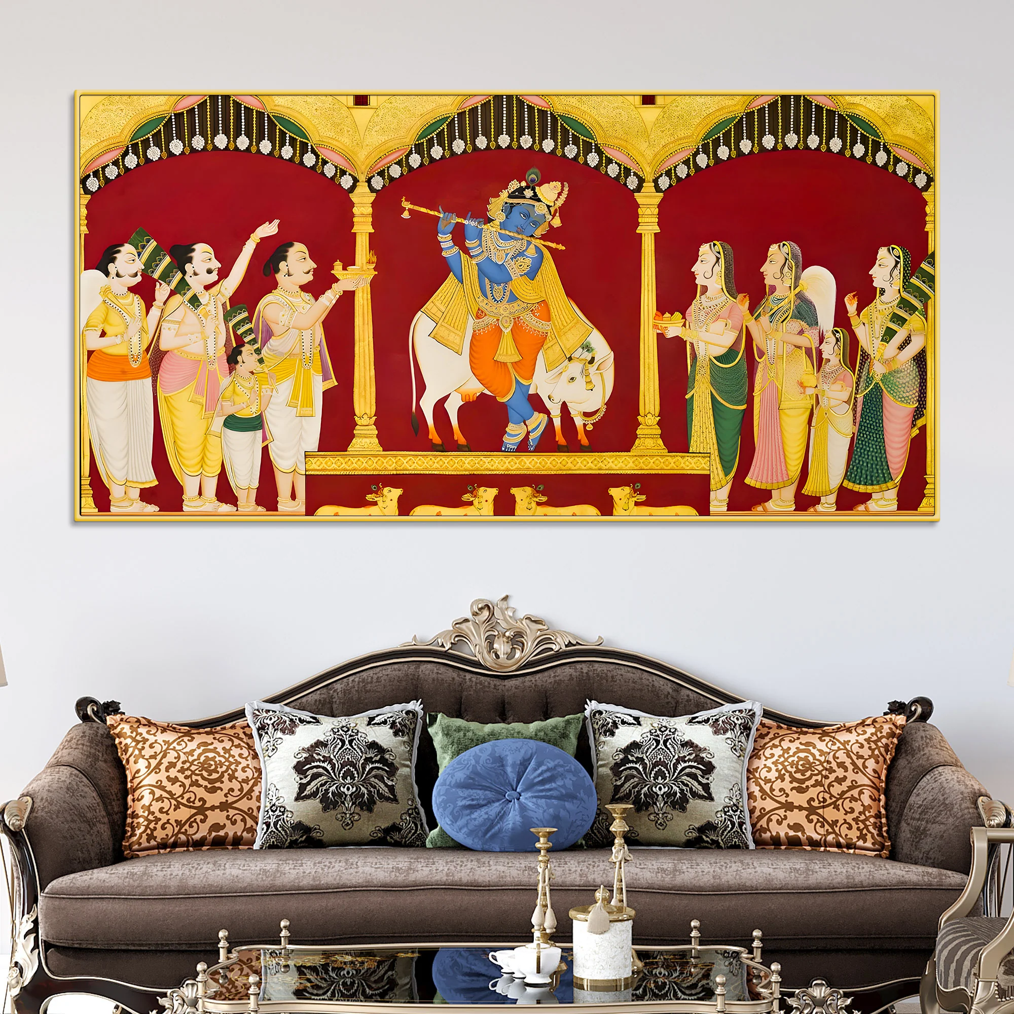 Mythological Krishna Wall Painting | Spiritual Living Room Decor - Image 2