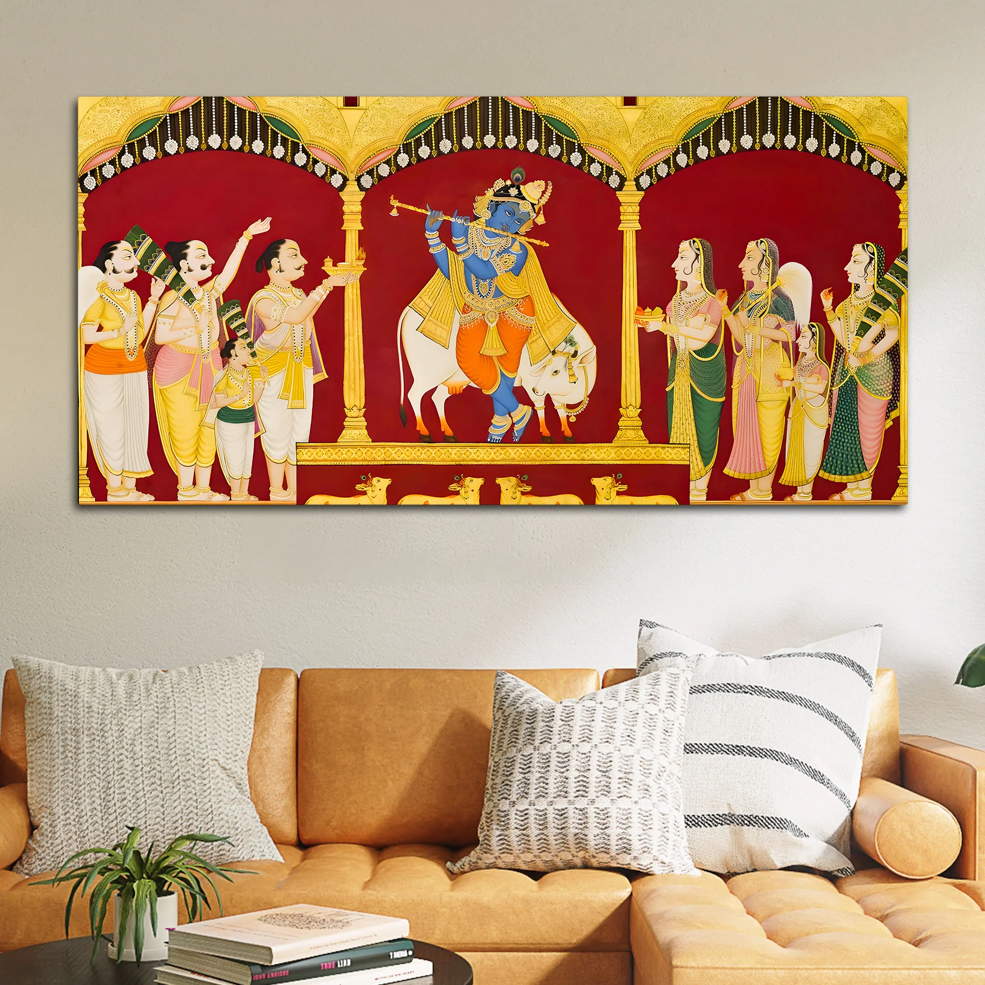 Mythological Krishna Wall Painting | Spiritual Living Room Decor - Image 3