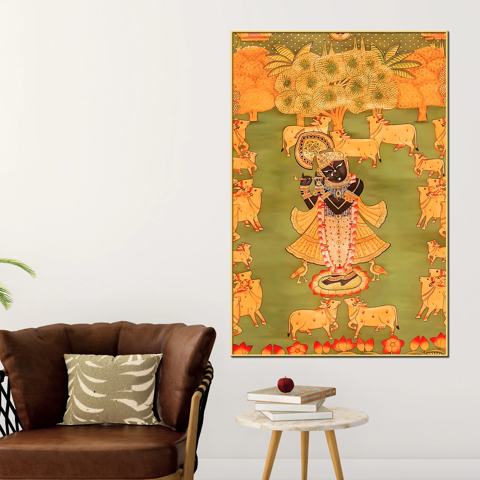 Nathdwara Style Shrinath Ji Cow Leela Canvas Wall Painting - Image 2