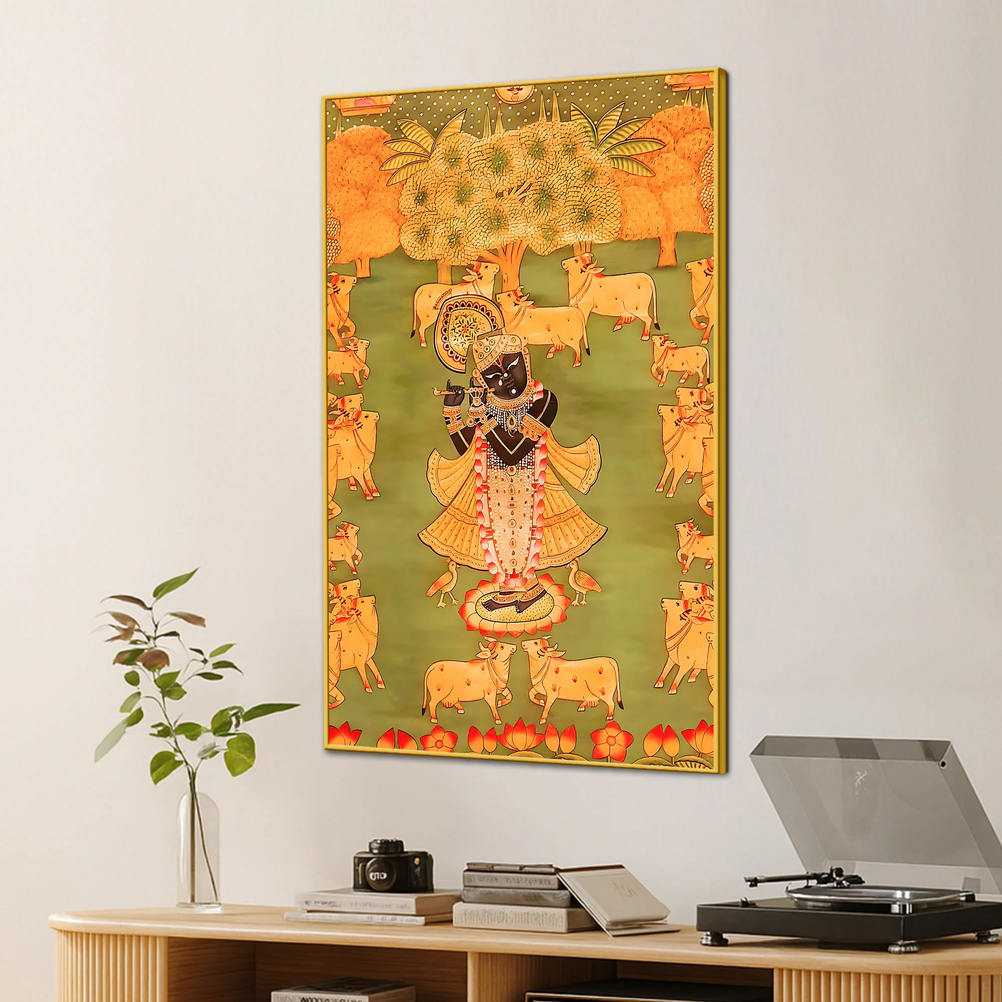 Nathdwara Style Shrinath Ji Cow Leela Canvas Wall Painting - Image 3