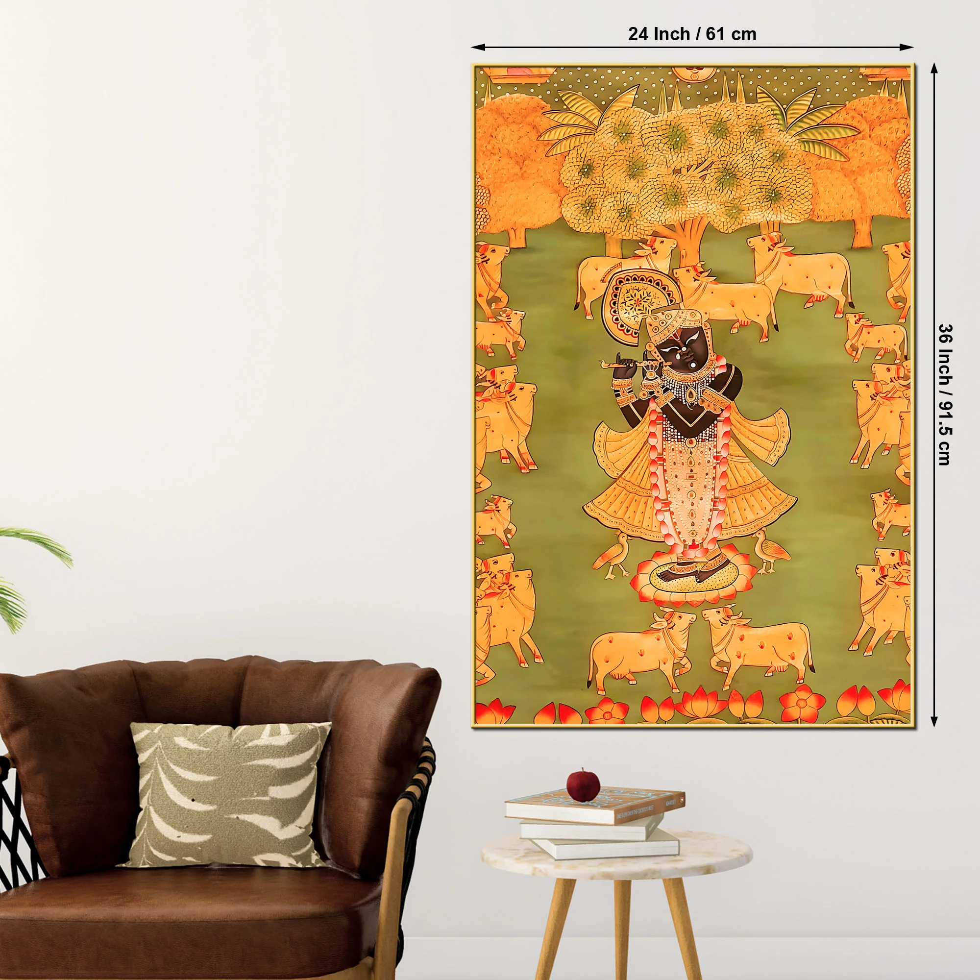 Nathdwara Style Shrinath Ji Cow Leela Canvas Wall Painting - Image 5