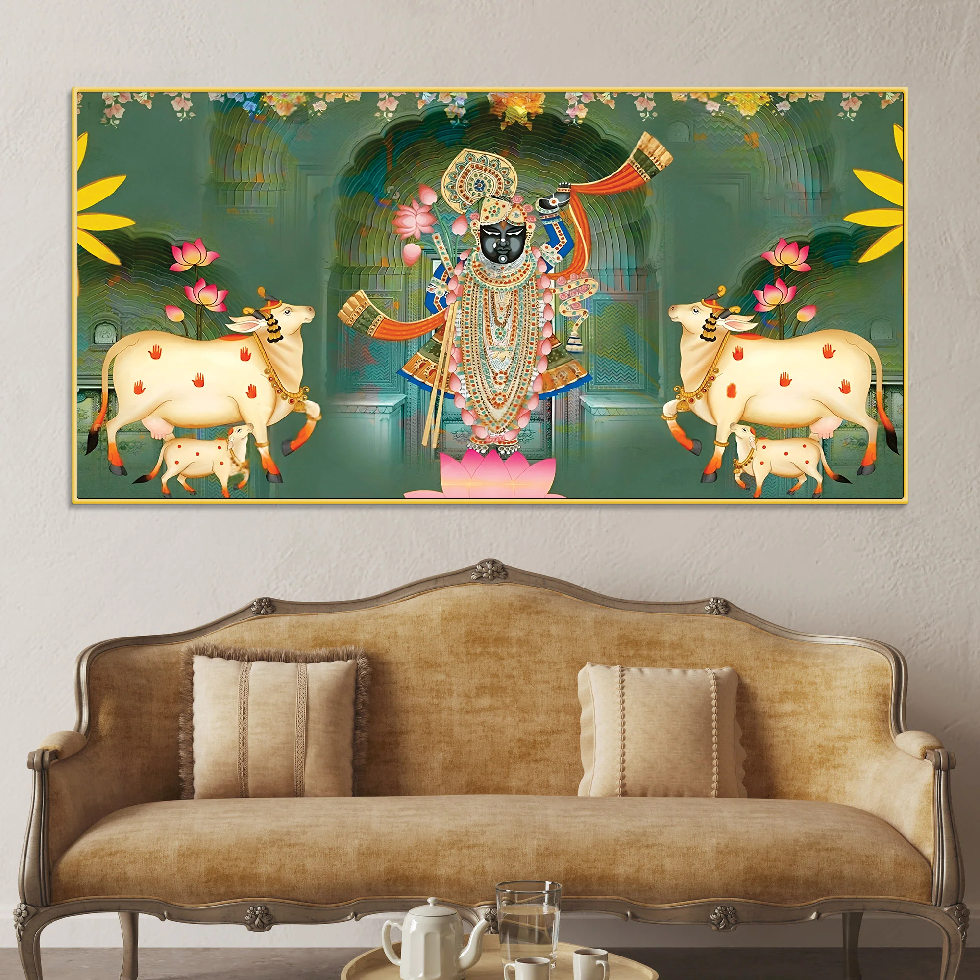 Nathdwara Style Shrinathji Pichwai Canvas Wall Painting - Image 3