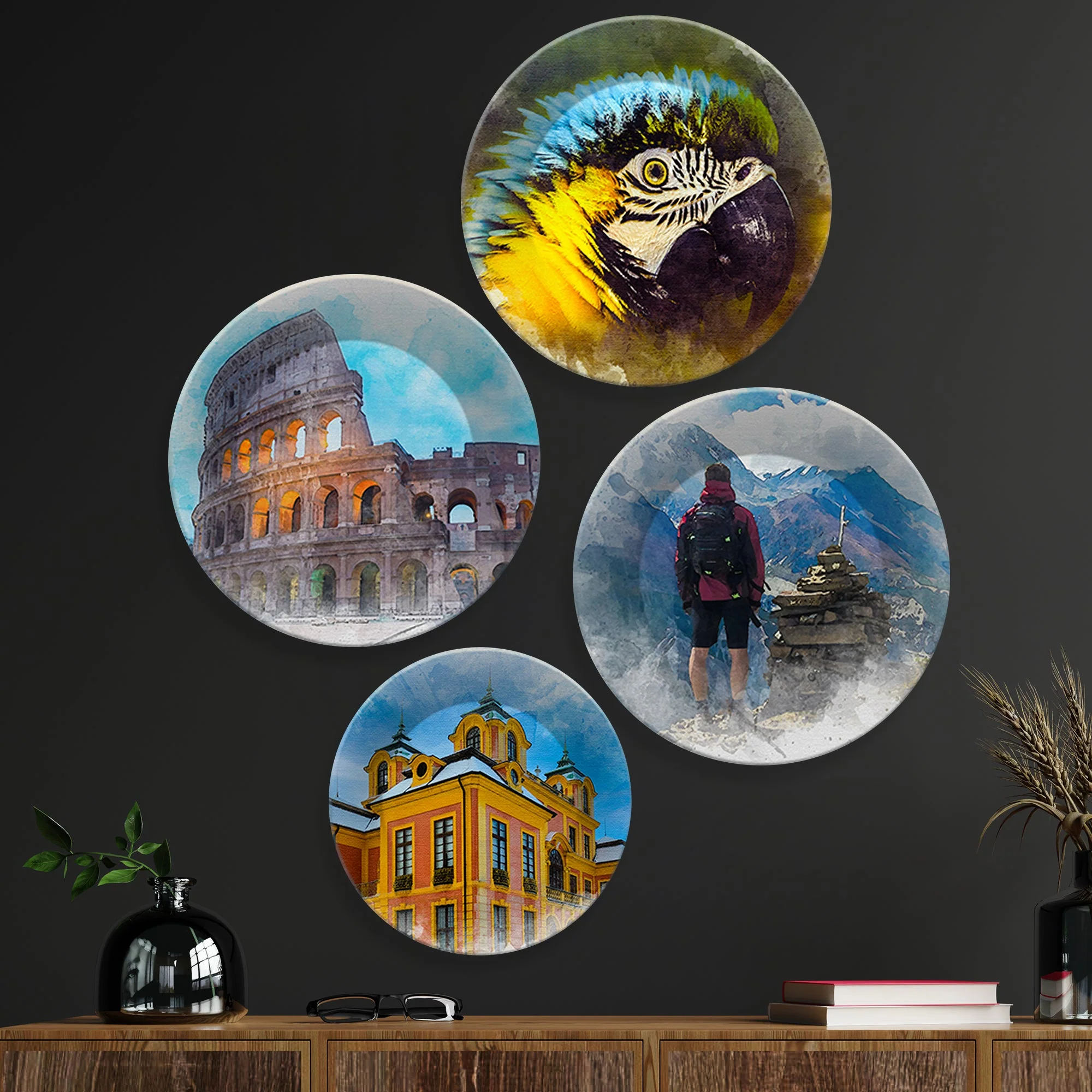 Nature & Architecture Wall Plates Painting Set of Four - Image 2