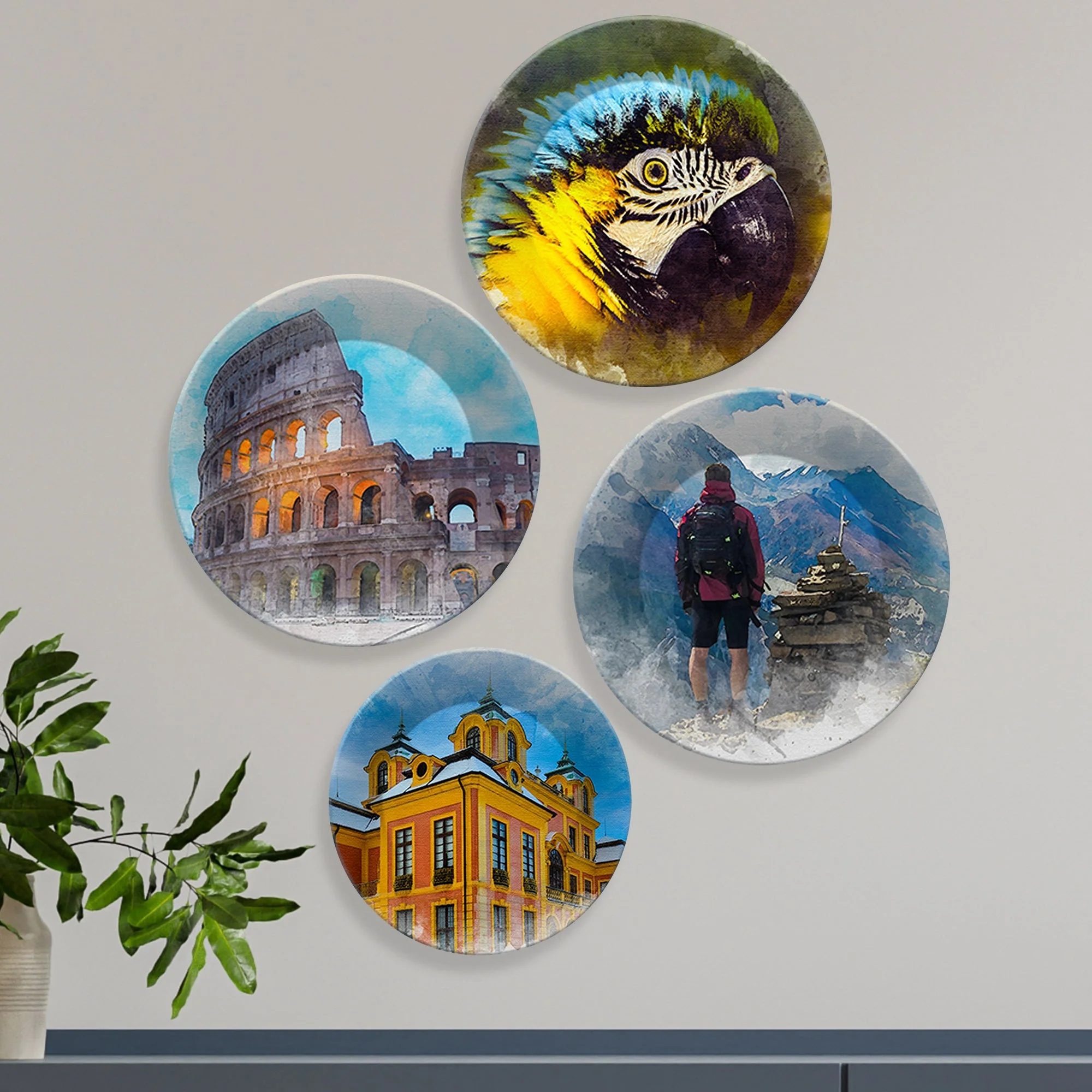 Nature & Architecture Wall Plates Painting Set of Four - Image 3