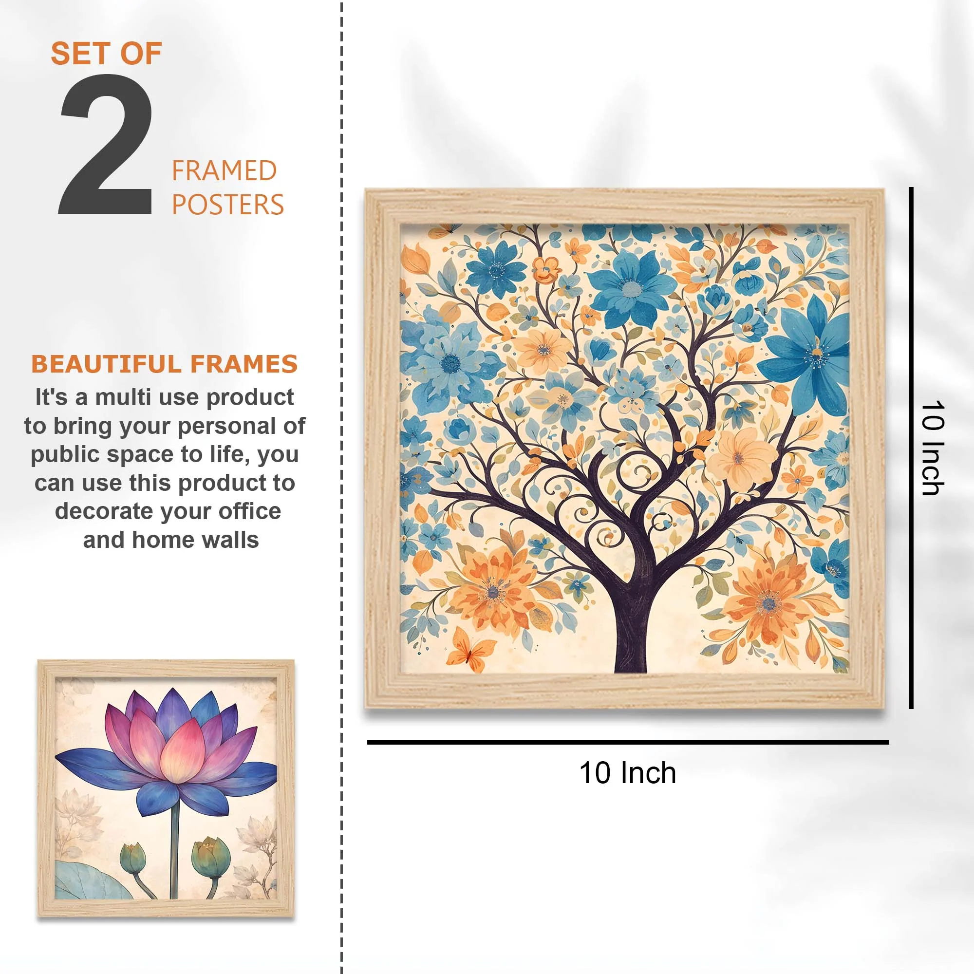 Nature Harmony Elephant, Lotus & Bird Wall Frame Set of Four - Image 4