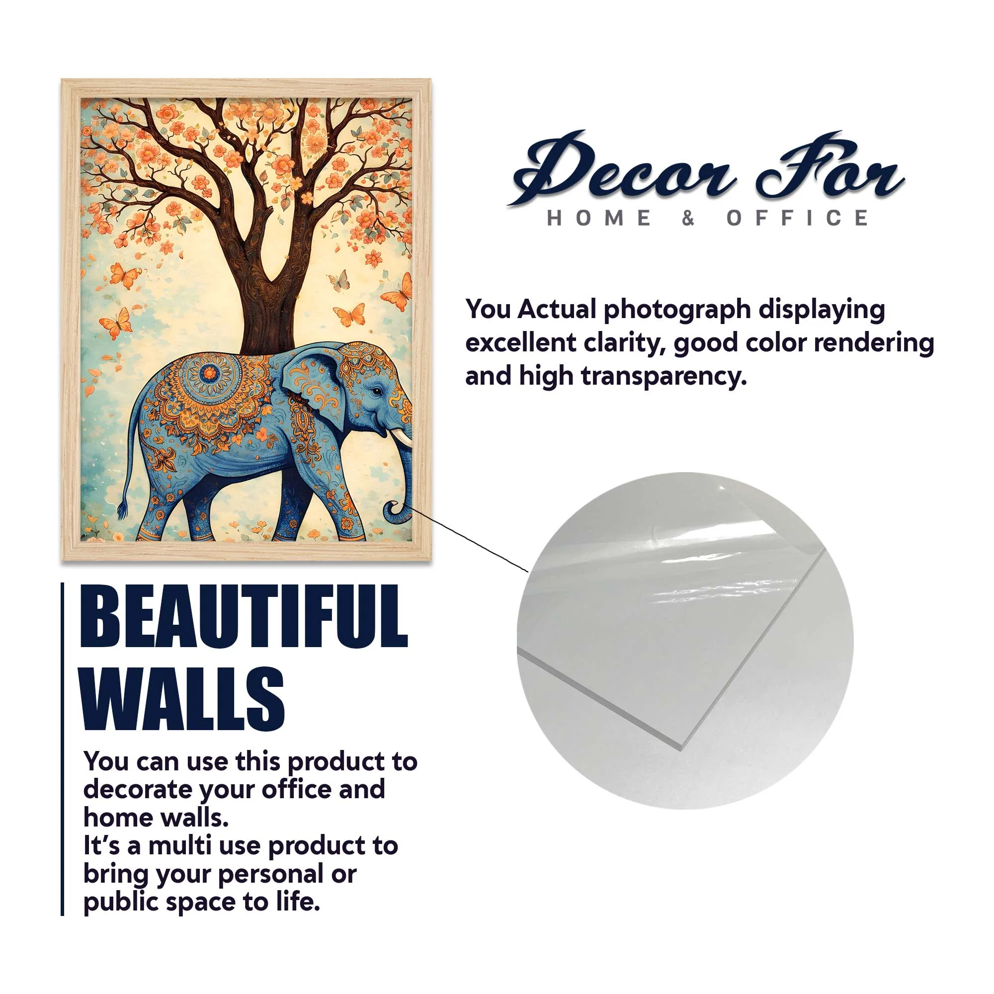 Nature Harmony Elephant, Lotus & Bird Wall Frame Set of Four - Image 6