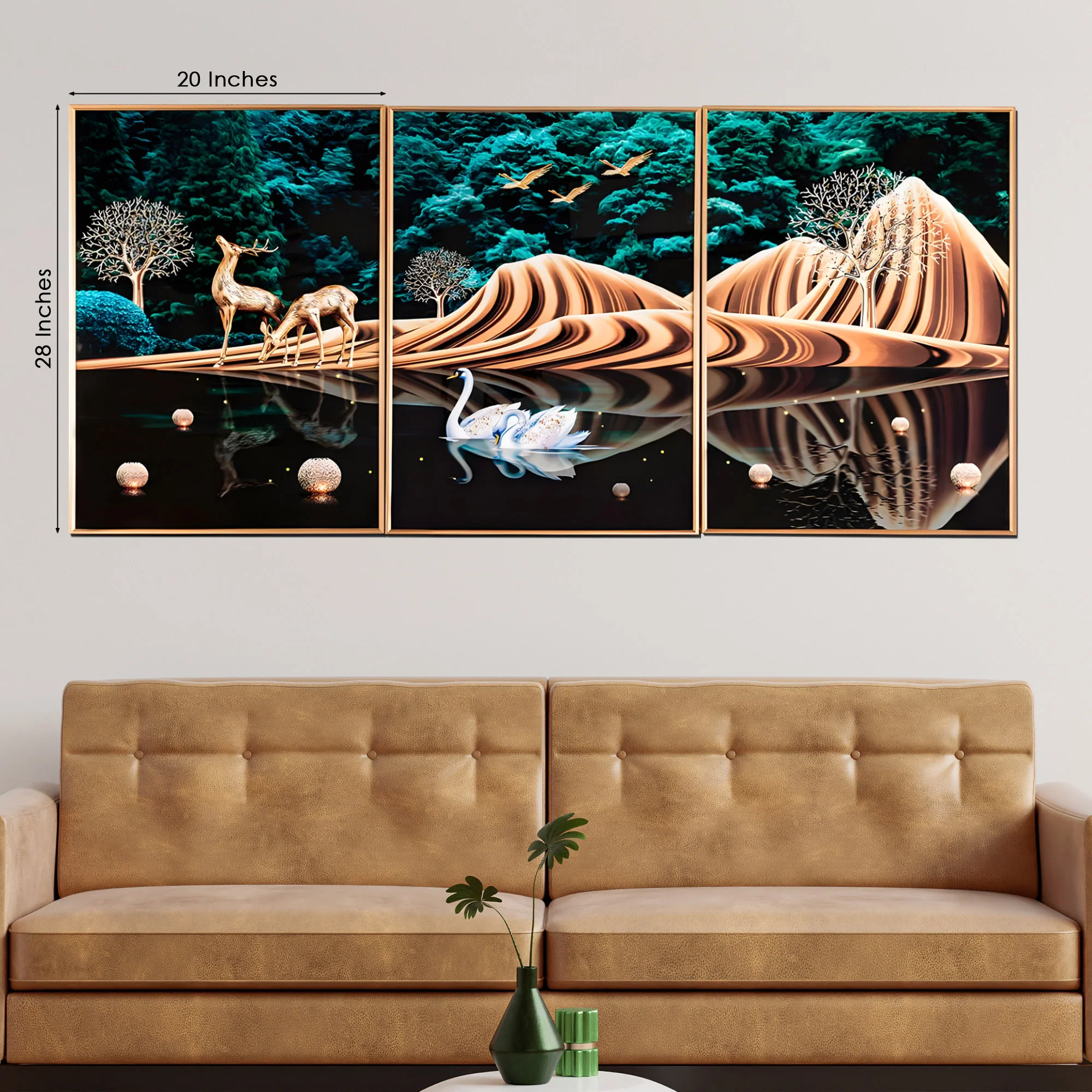 Nature Scenery Framed Crystal Glass Painting Set of 3 - Image 3