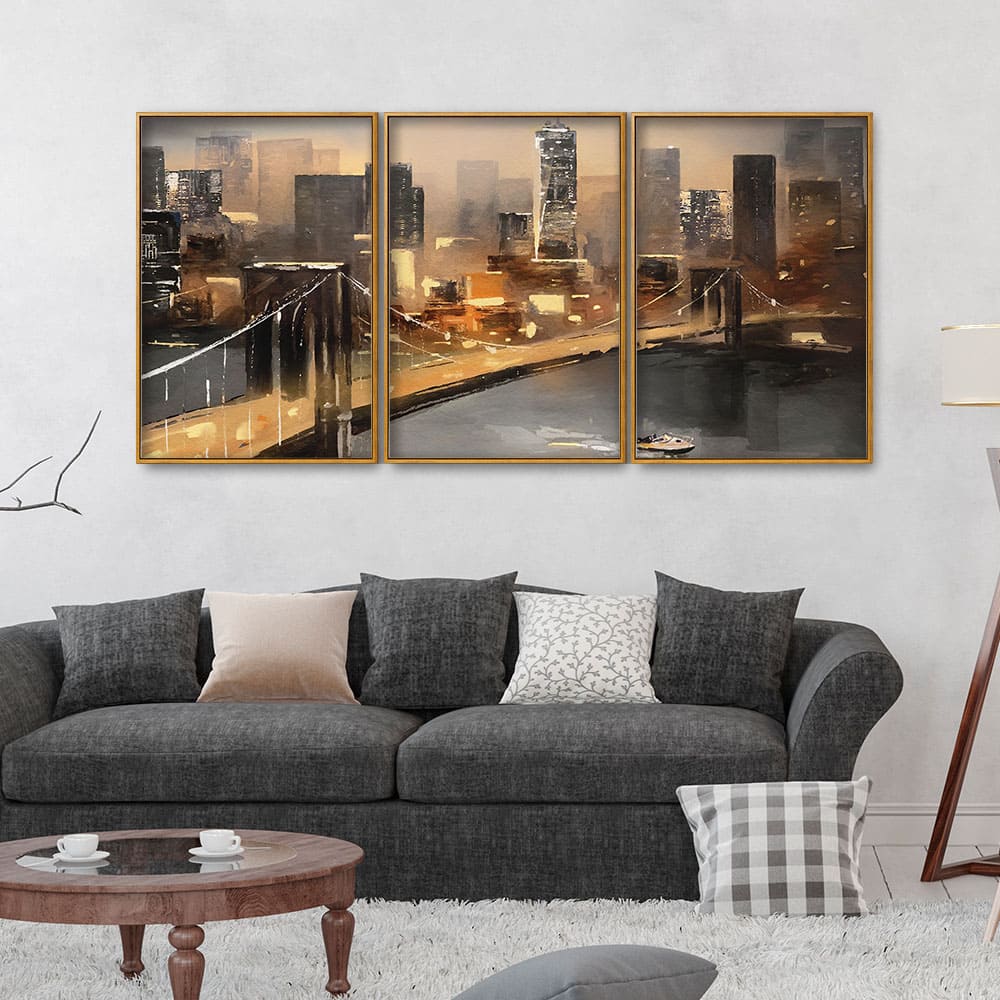 New York City Bridge Premium Floating Canvas Wall Painting Set of Three - Image 2