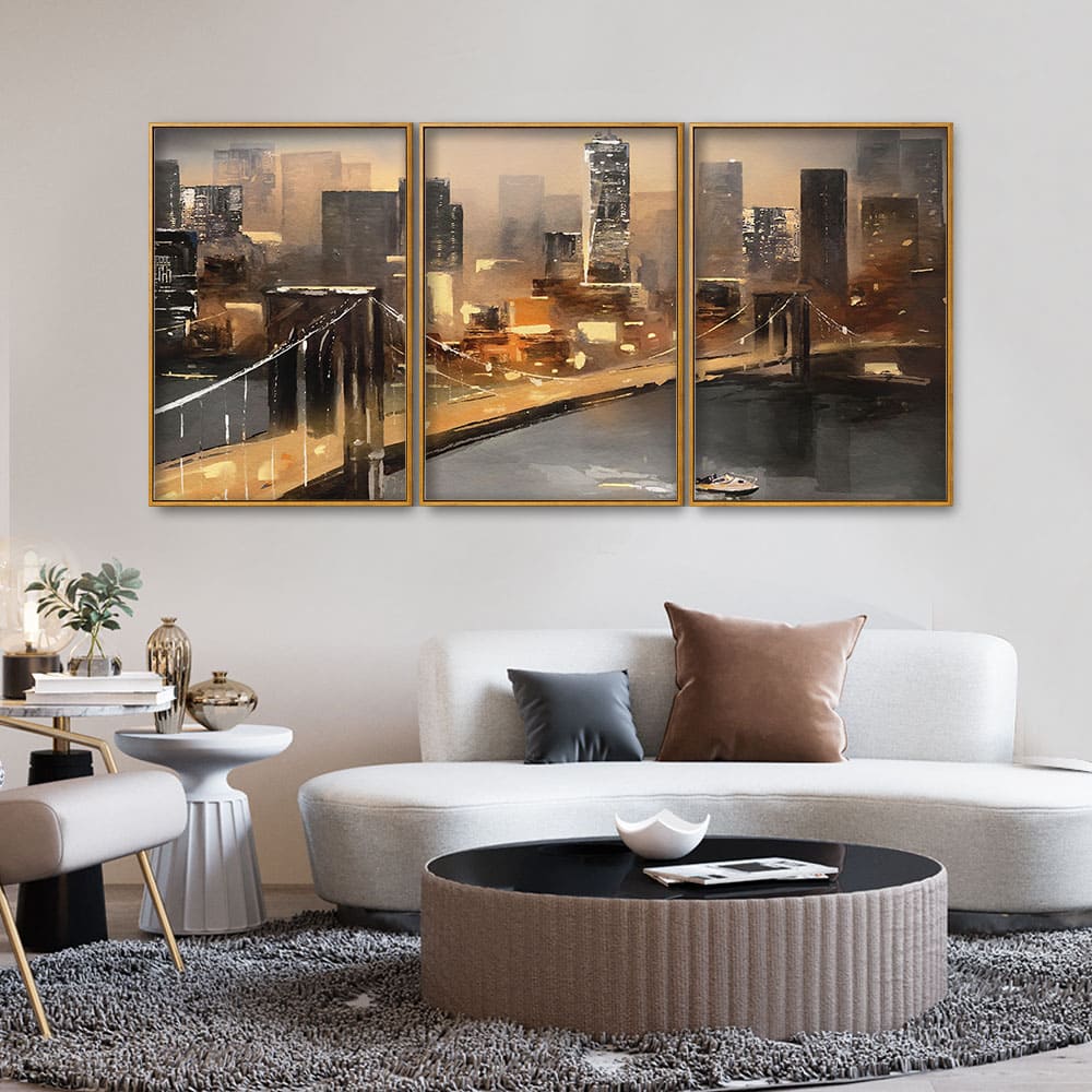 New York City Bridge Premium Floating Canvas Wall Painting Set of Three - Image 3