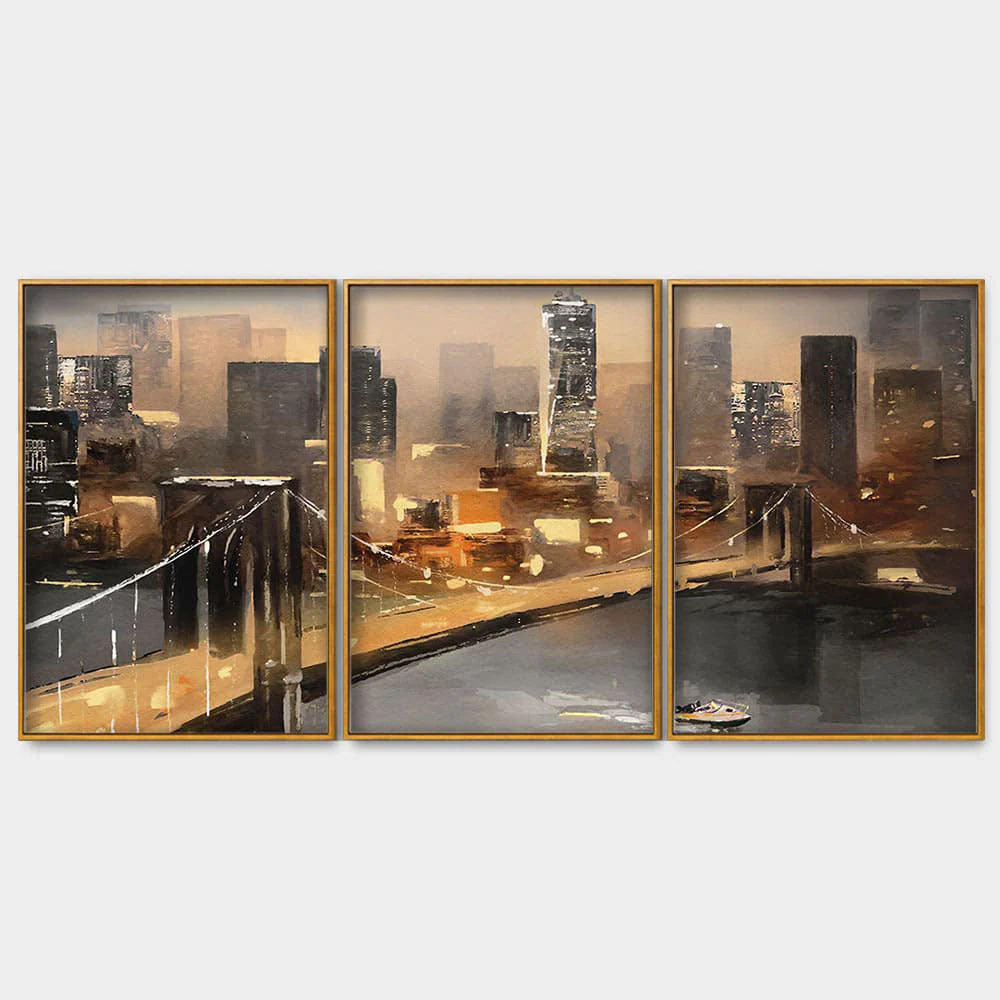 New York City Bridge Premium Floating Canvas Wall Painting Set of Three - Image 4