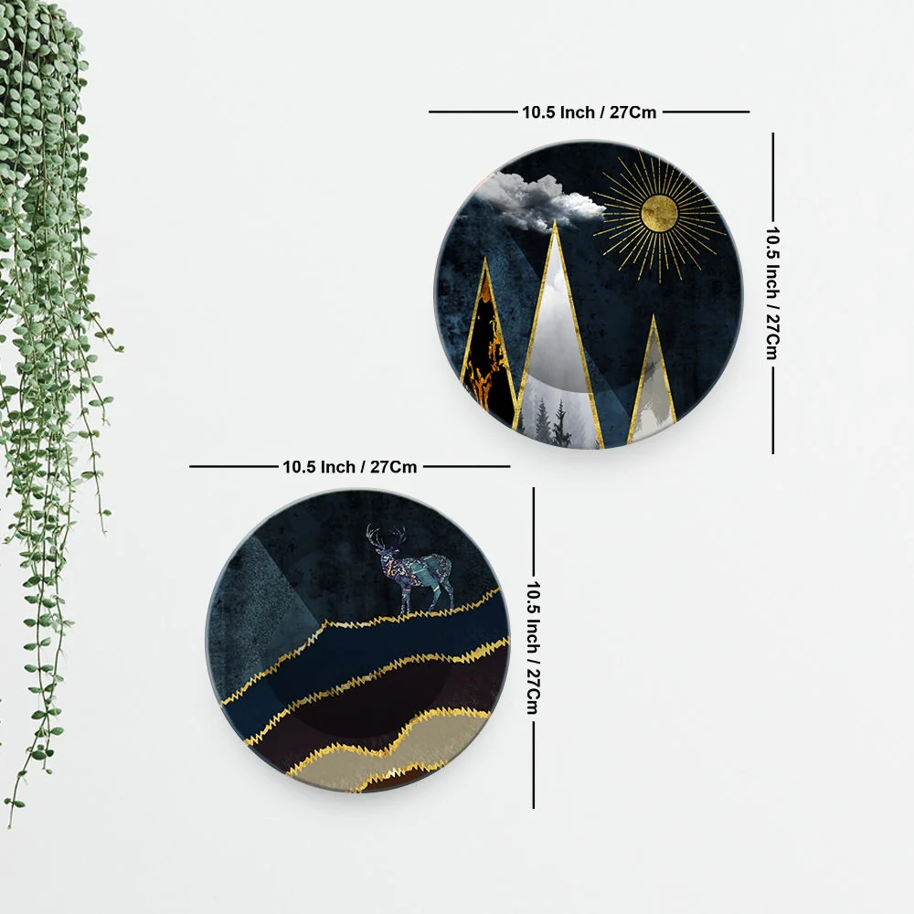 Night Landscape Art of Golden Mountain Wall Hanging Plates of Two Pieces - Image 6
