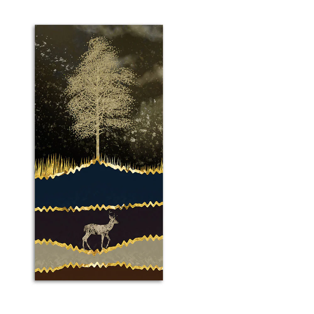 Night Landscape with Blue and golden Deer Premium Canvas Wall Painting - Image 4