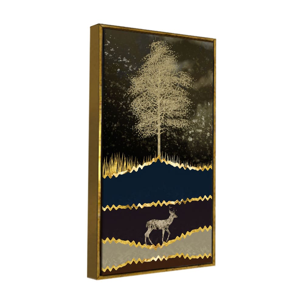 Night Landscape with Blue and golden Deer Premium Canvas Wall Painting - Image 5