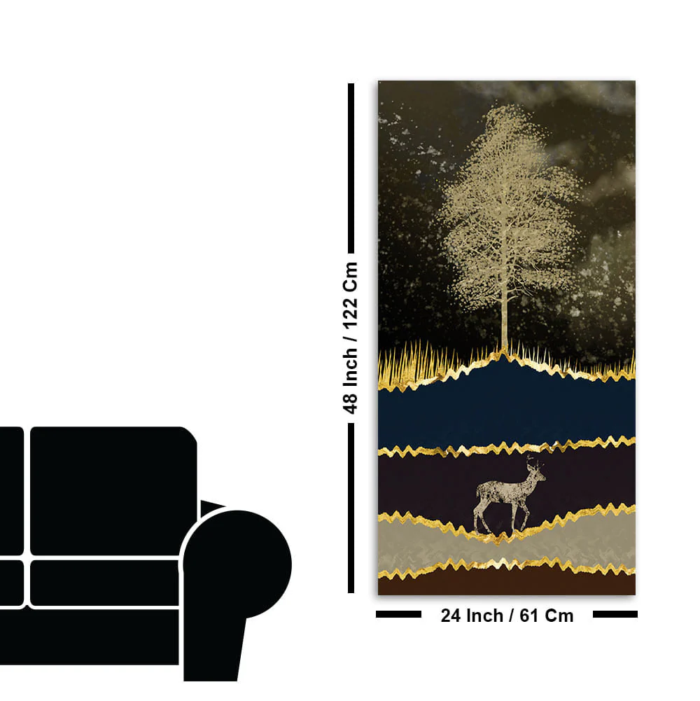 Night Landscape with Blue and golden Deer Premium Canvas Wall Painting - Image 7