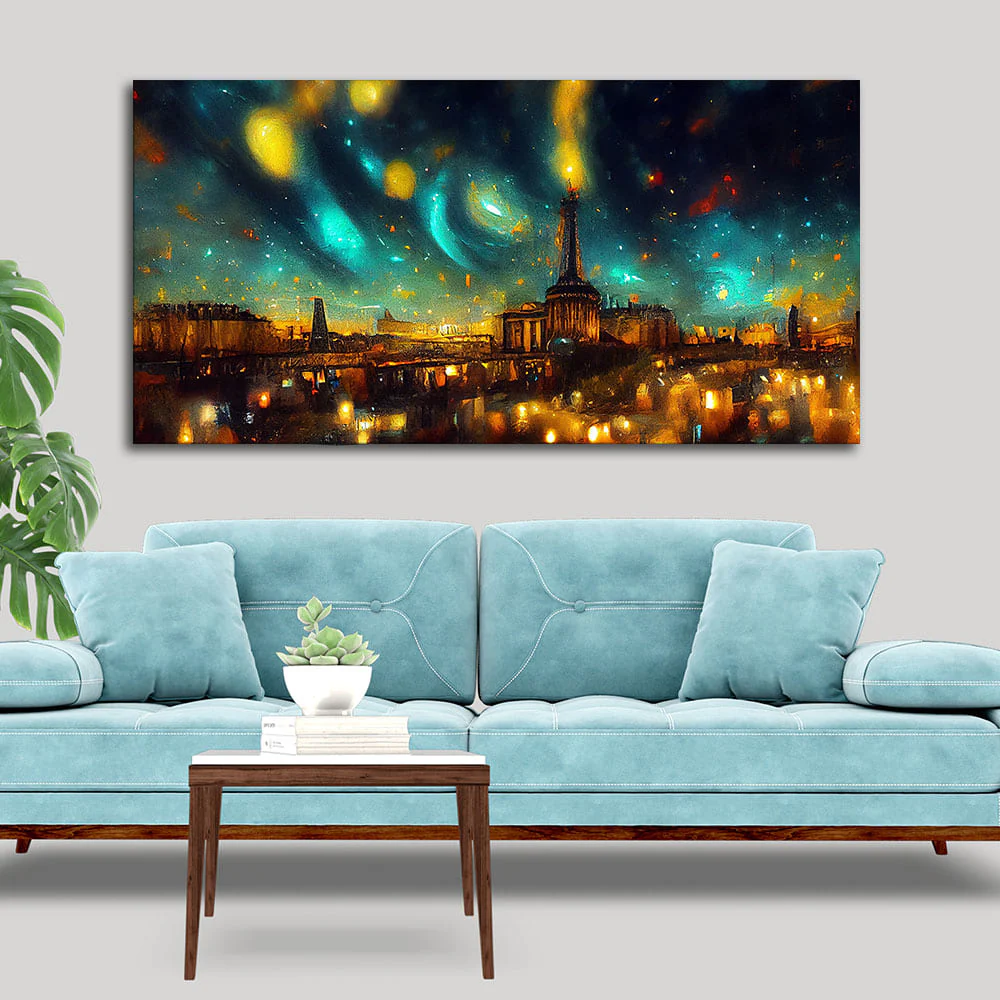 Northern Lights Over Paris City Premium Wall Painting - Image 2
