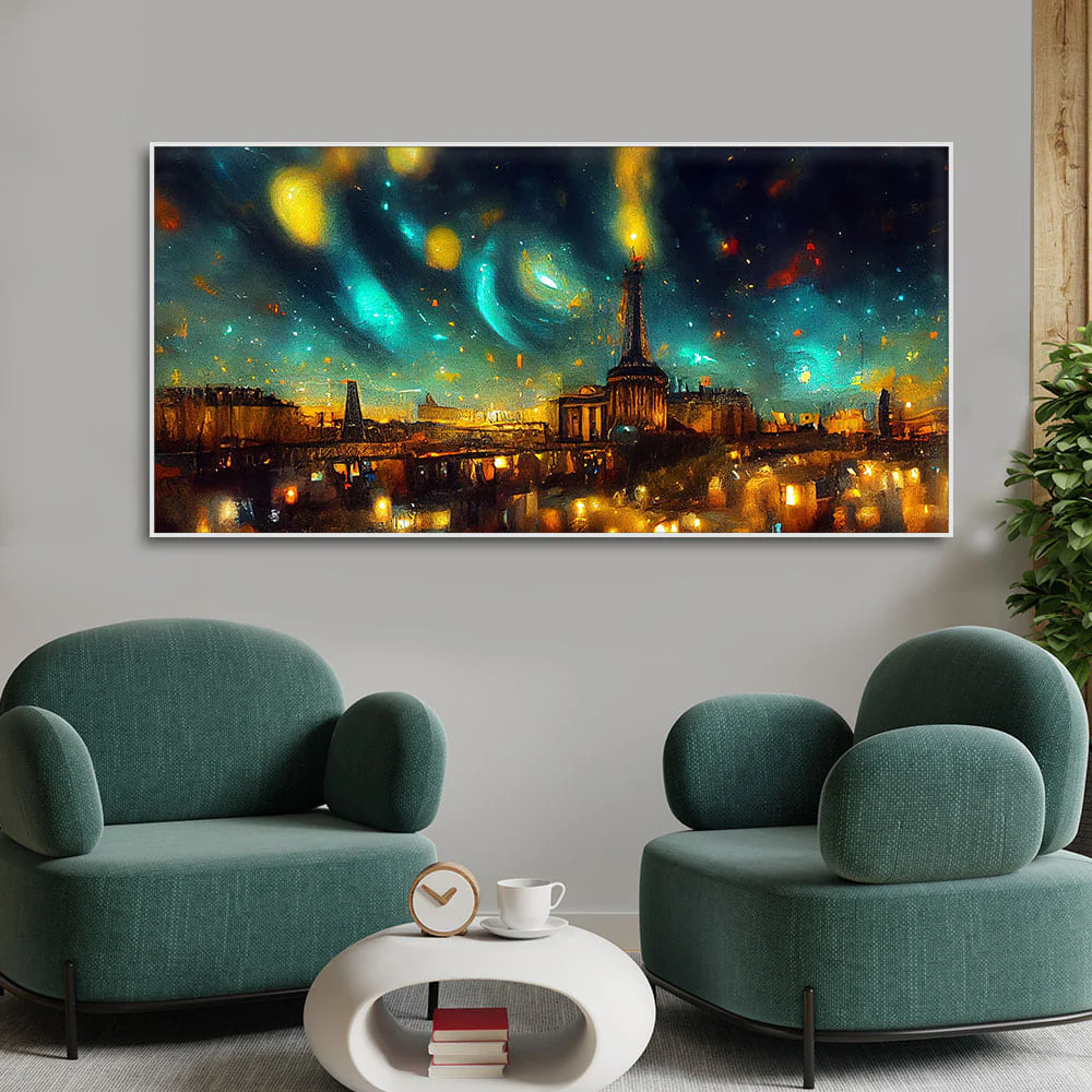 Northern Lights Over Paris City Premium Wall Painting - Image 3
