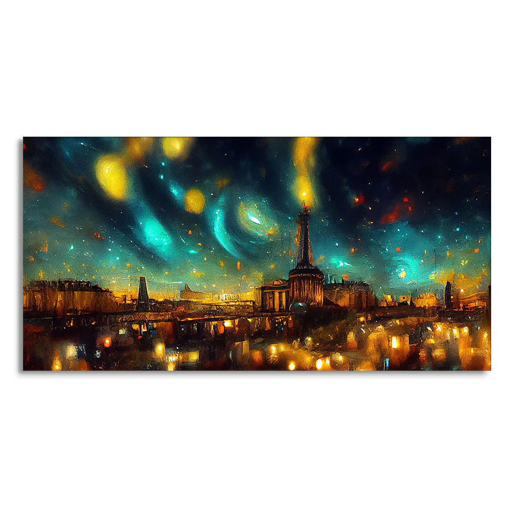 Northern Lights Over Paris City Premium Wall Painting - Image 4
