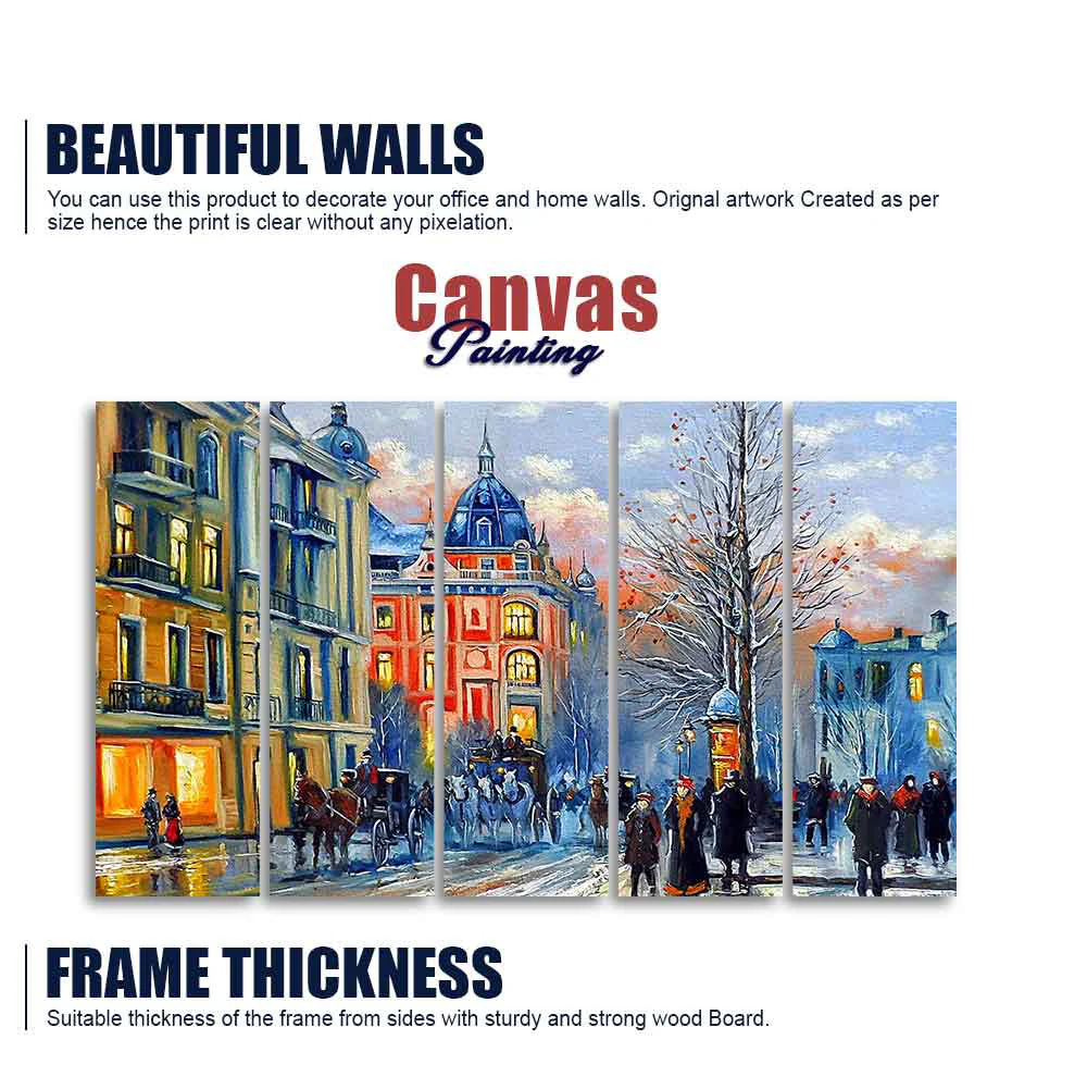 Old City in Winters Canvas Five Pieces Wall Painting - Image 5