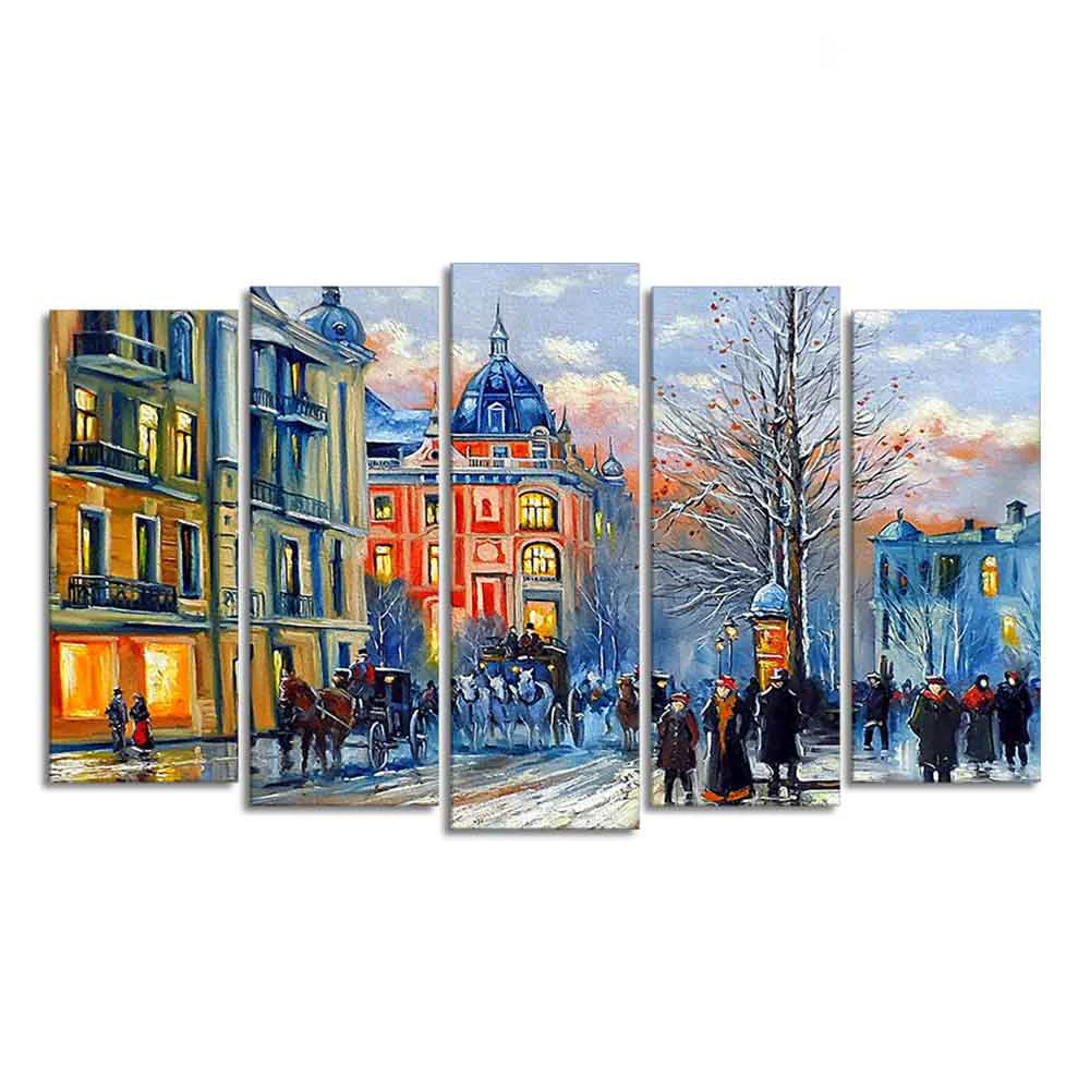 Old City in Winters Canvas Five Pieces Wall Painting of Five Pieces - Image 5