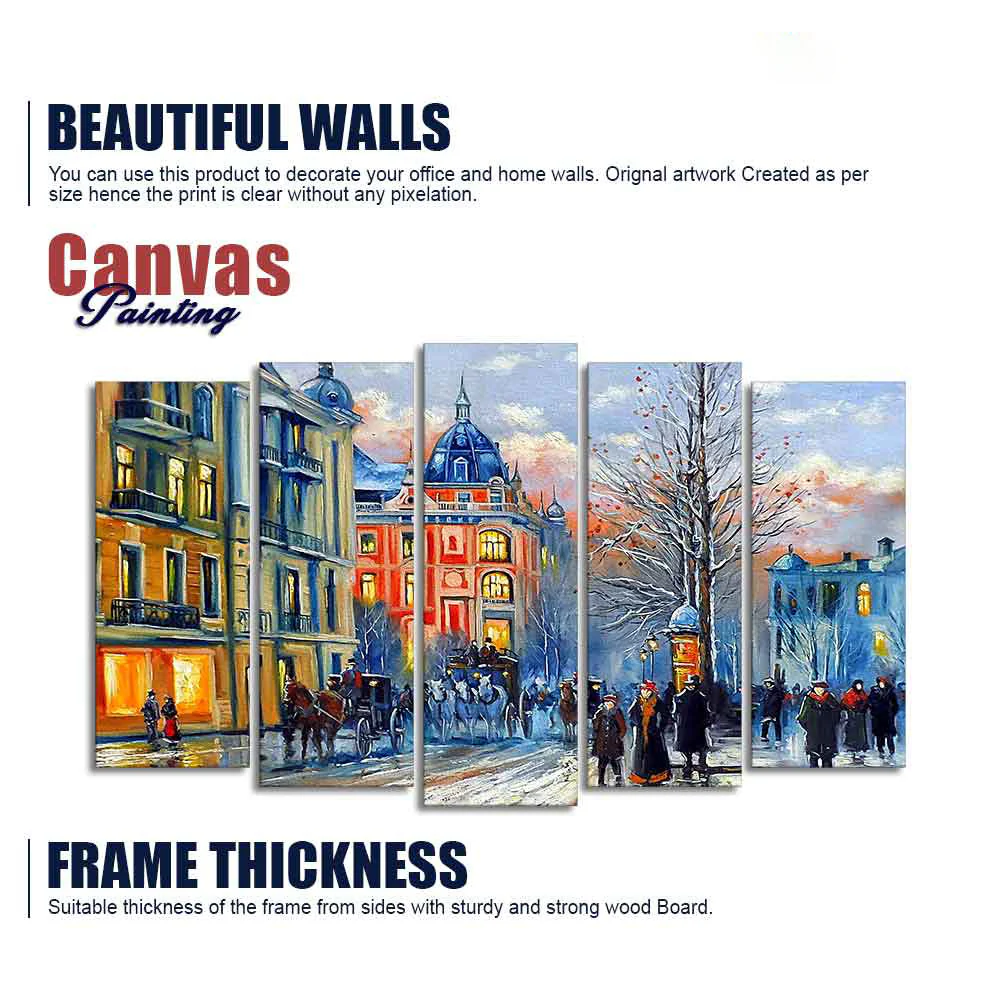 Old City in Winters Canvas Five Pieces Wall Painting of Five Pieces - Image 6