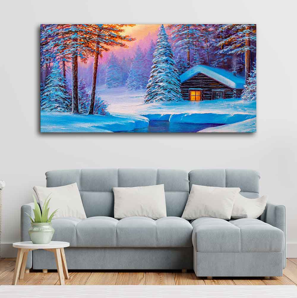 Old Hut in the Winter Forest Canvas Wall Painting - Image 2