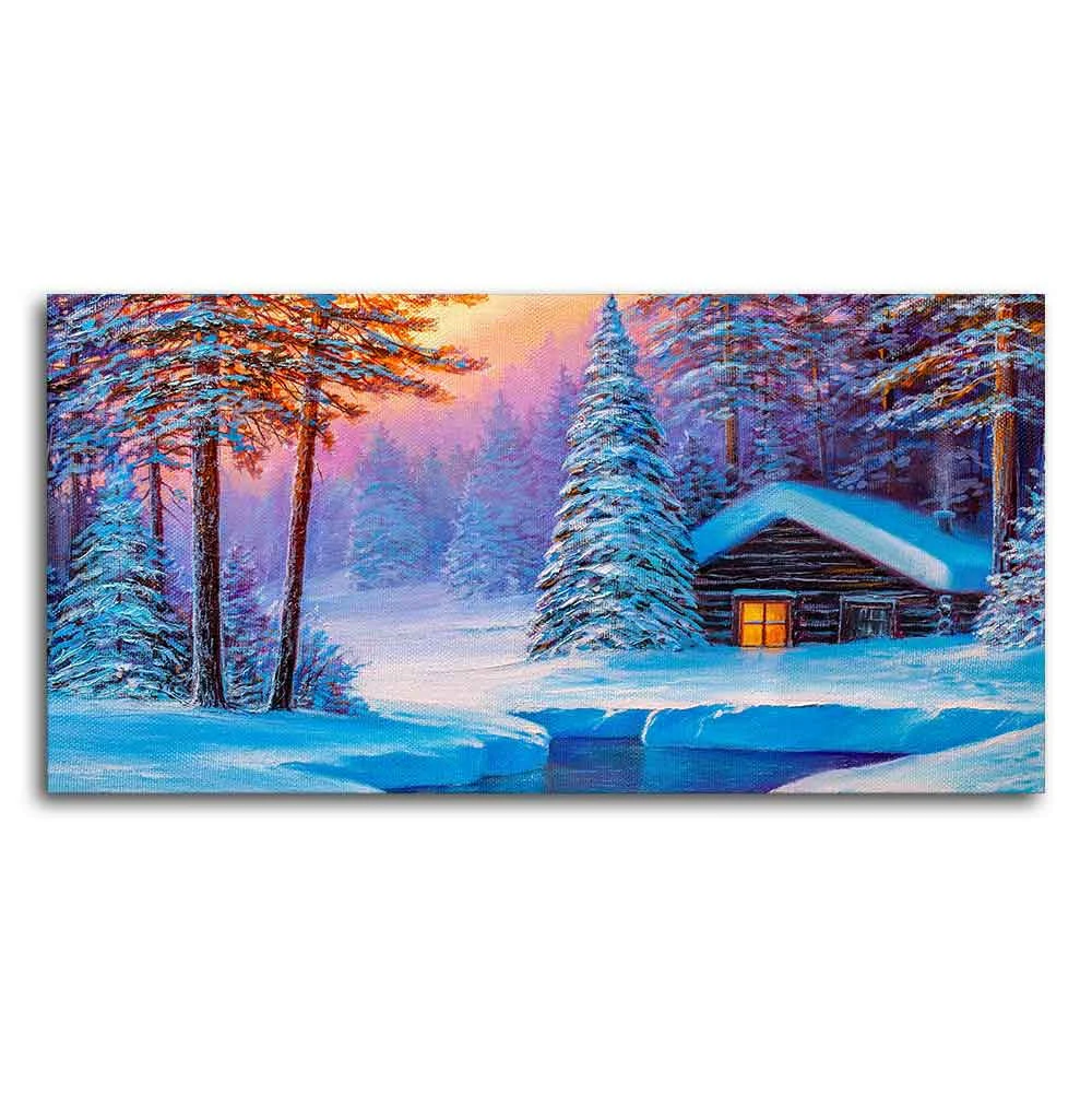 Old Hut in the Winter Forest Canvas Wall Painting - Image 5