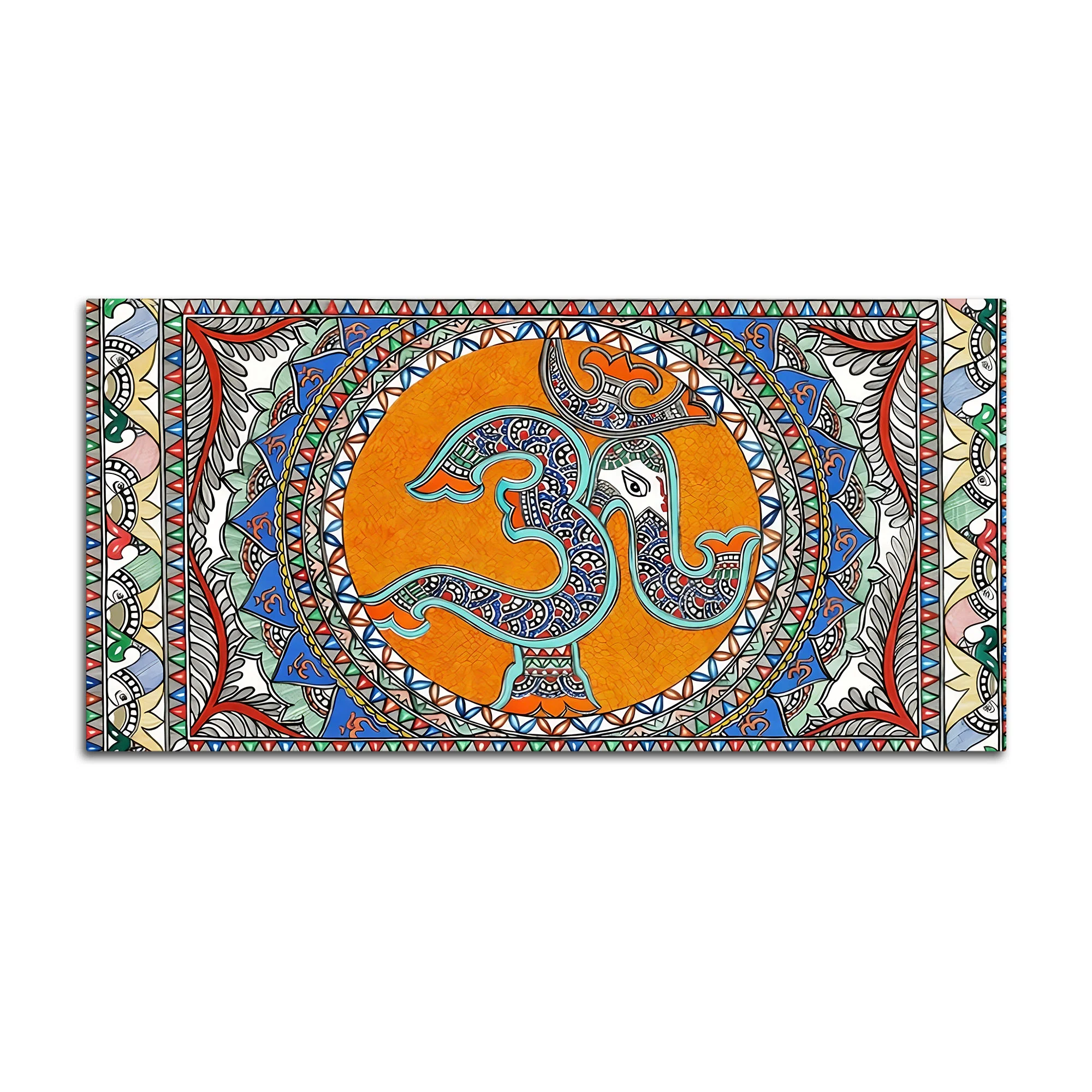 Om Ganesha Madhubani Style Canvas Wall Painting for Spiritual Indian Home Decor - Image 4