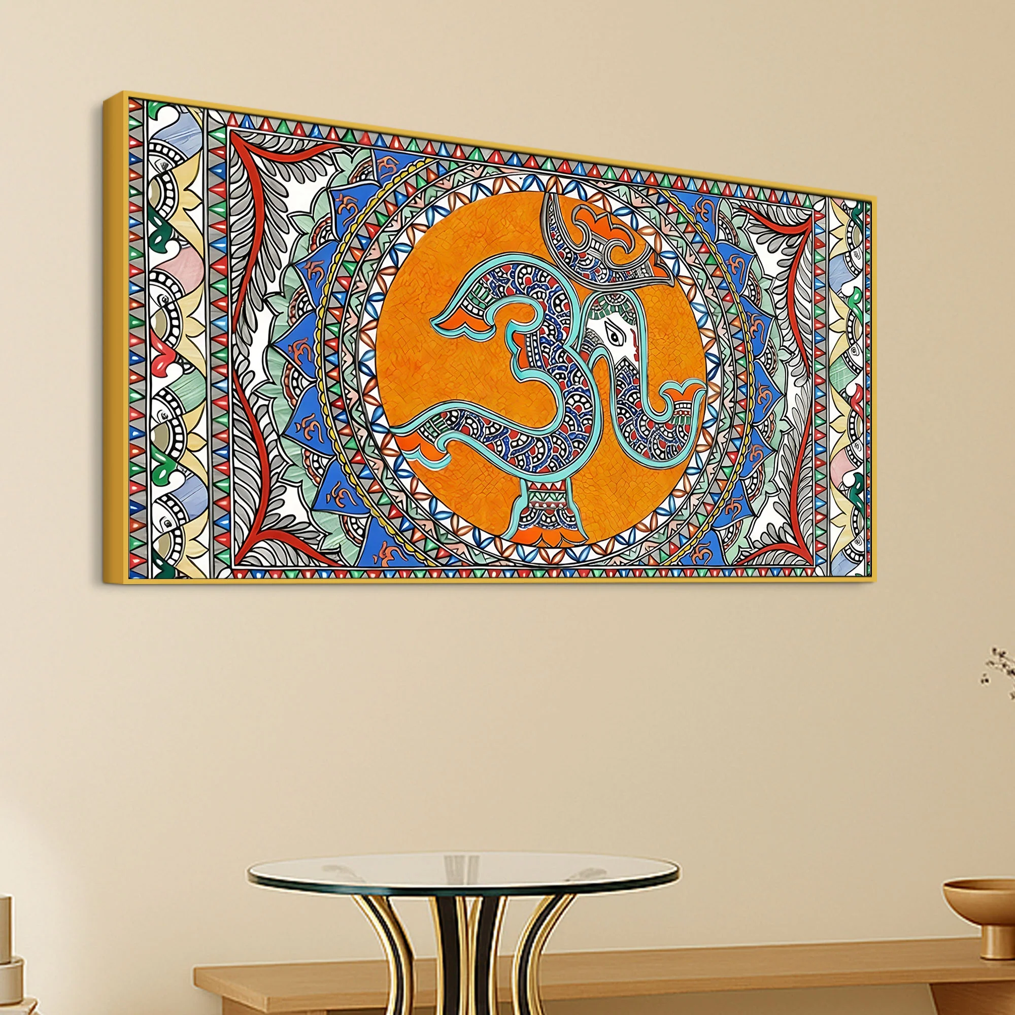 Om Ganesha Madhubani Style Canvas Wall Painting for Spiritual Indian Home Decor - Image 5