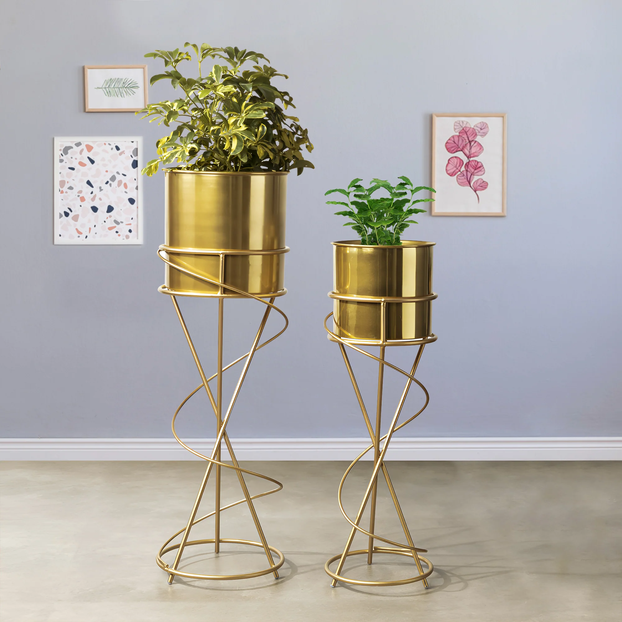 On Trend Abstract Golden Finish Planters Set of 2 - Image 2
