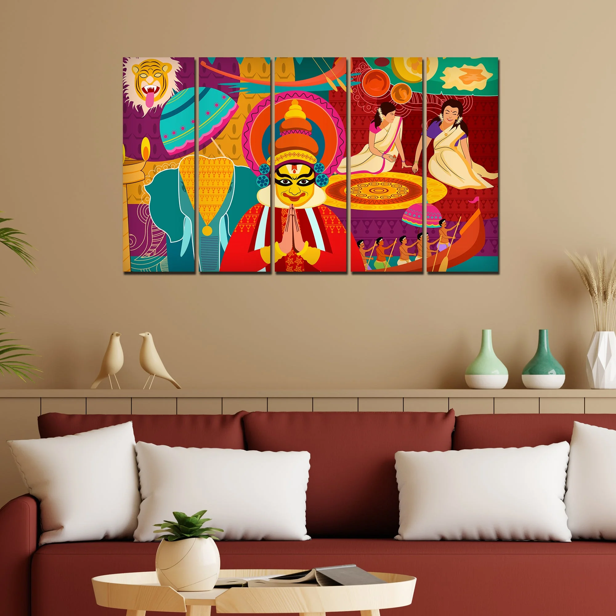 Celebration Onam Festival Canvas Wall Painting 5 Pieces - Image 3