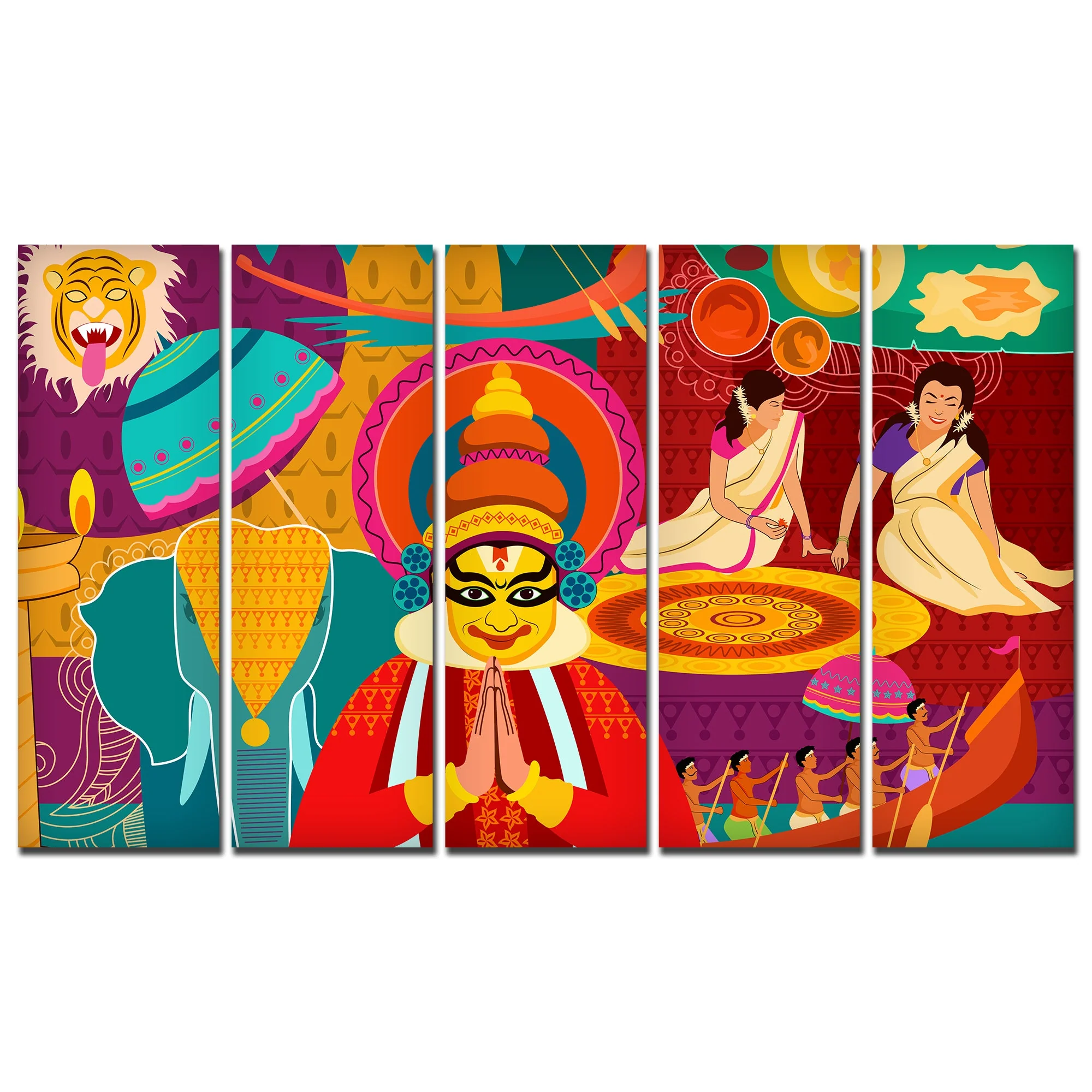 Celebration Onam Festival Canvas Wall Painting 5 Pieces - Image 4