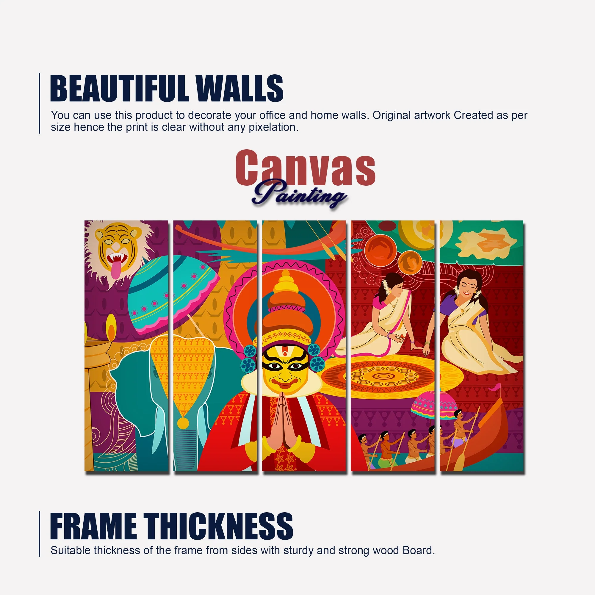 Celebration Onam Festival Canvas Wall Painting 5 Pieces - Image 5