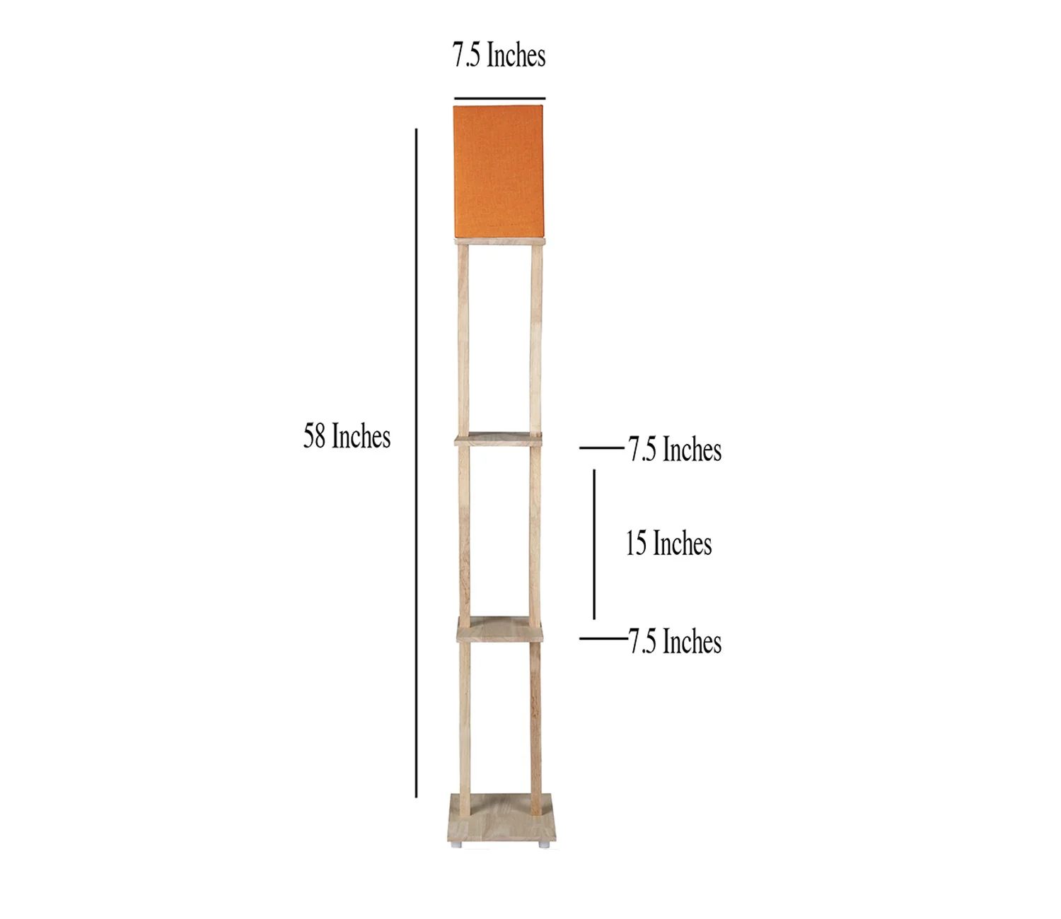 Orange Color Cotton Shade 3 Tier Shelf Storage Solid Wooden Floor Lamp - Image 6