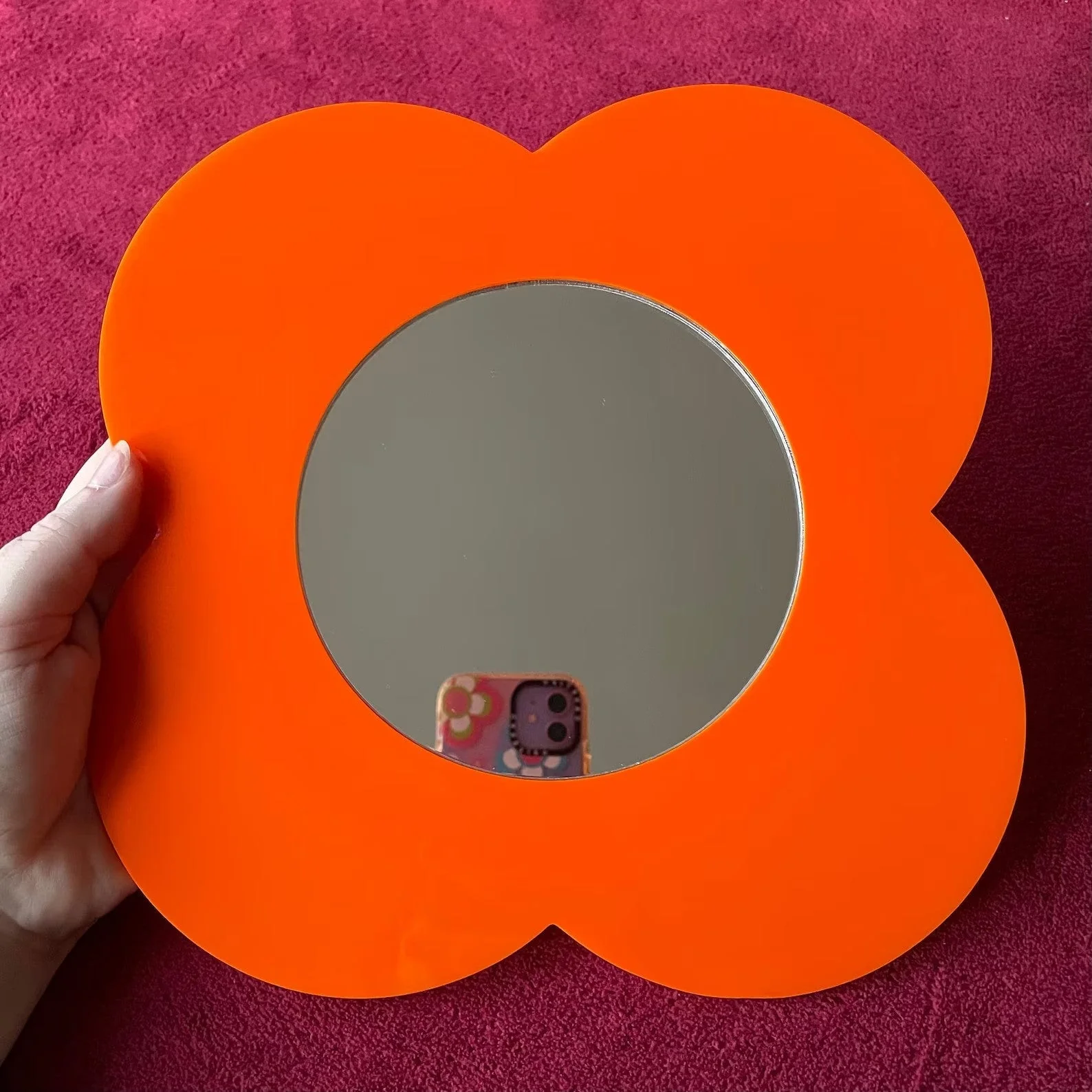 Orange Floral Decorative Mirror | Cute Wall Mirror for Bedroom - Image 3