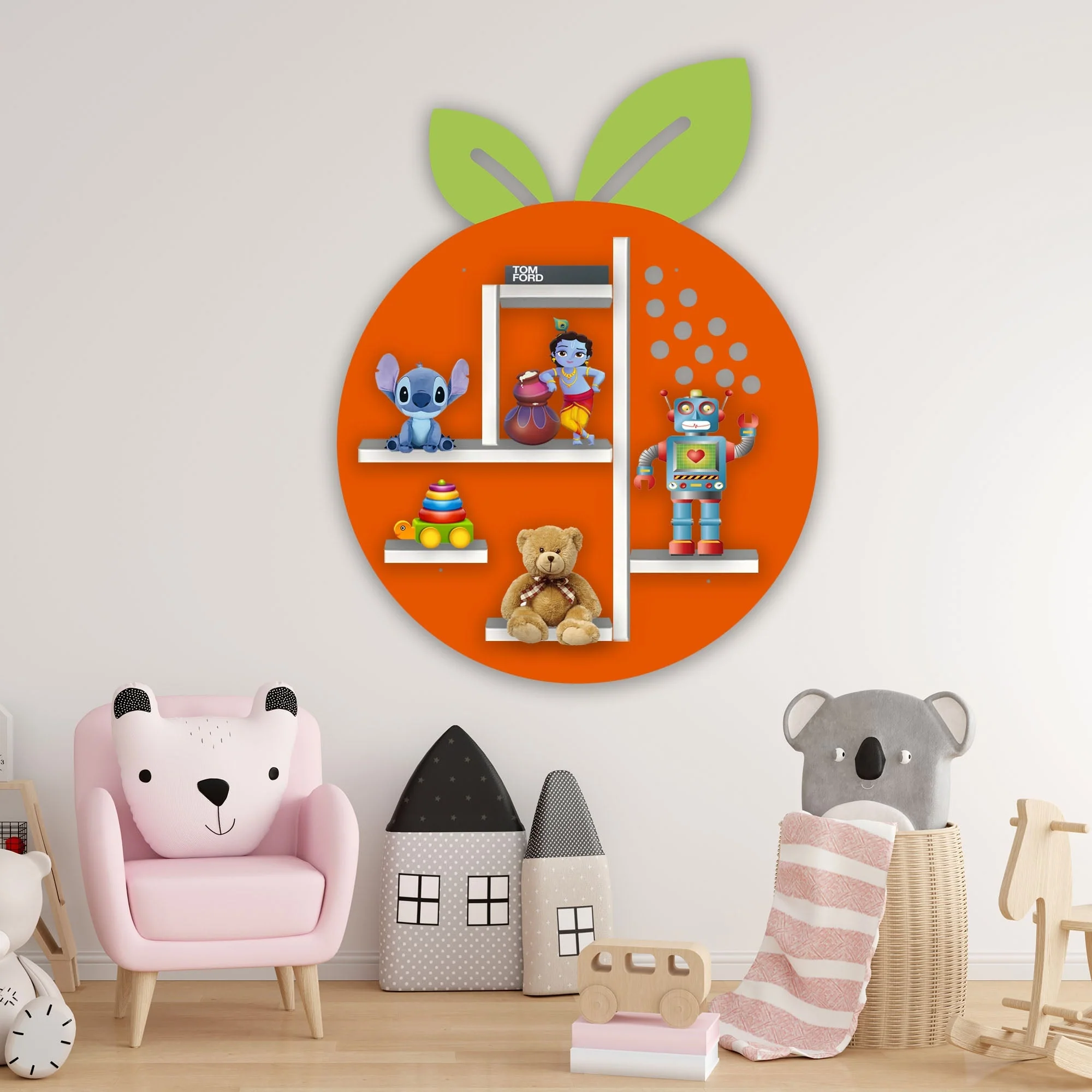 Orange Fruit Shape Wooden LED Light Wall Shelf for Kids - Image 2