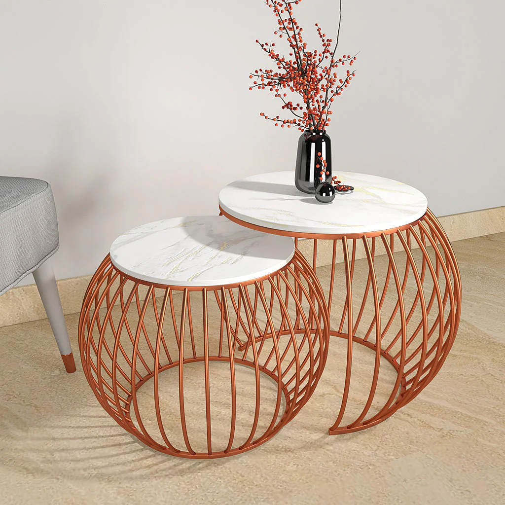 Ornate Round Copper Coffee Table Set of 2 - Image 5