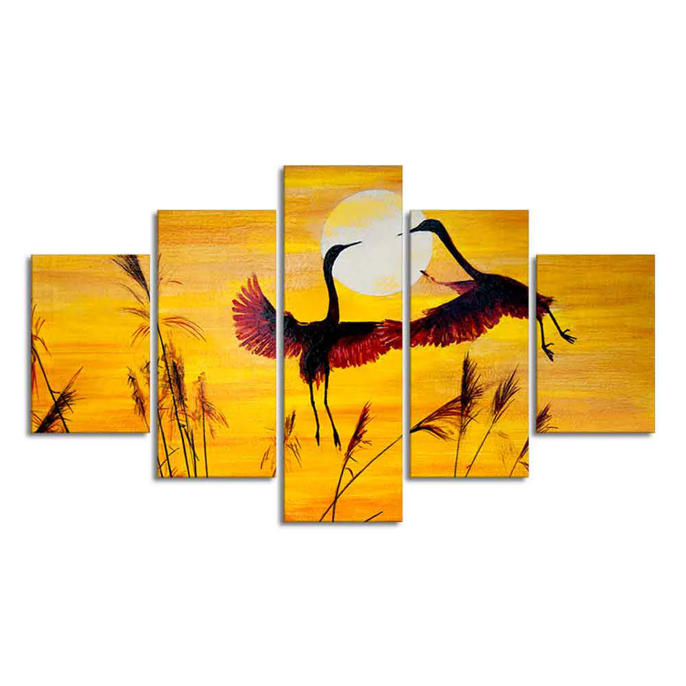 Pair of Cranes over an Autumn Field Canvas Bedroom Wall Painting - Image 4
