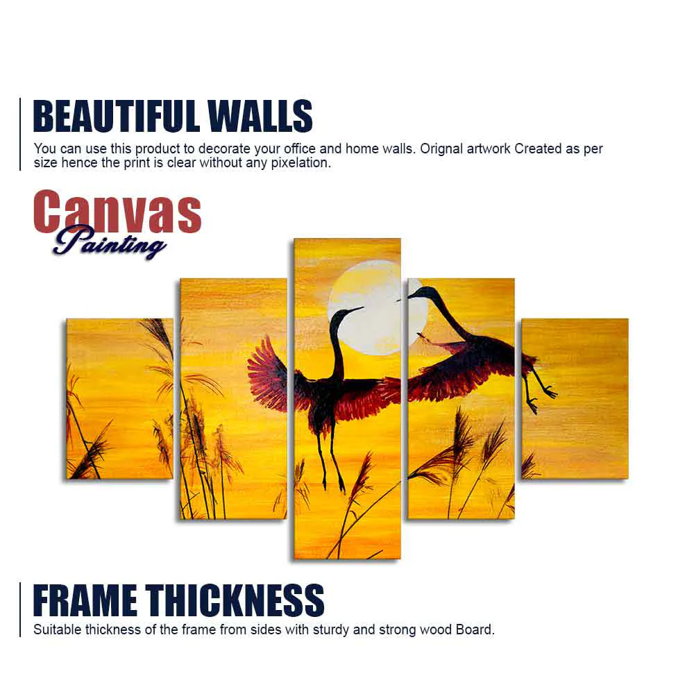 Pair of Cranes over an Autumn Field Canvas Bedroom Wall Painting - Image 6