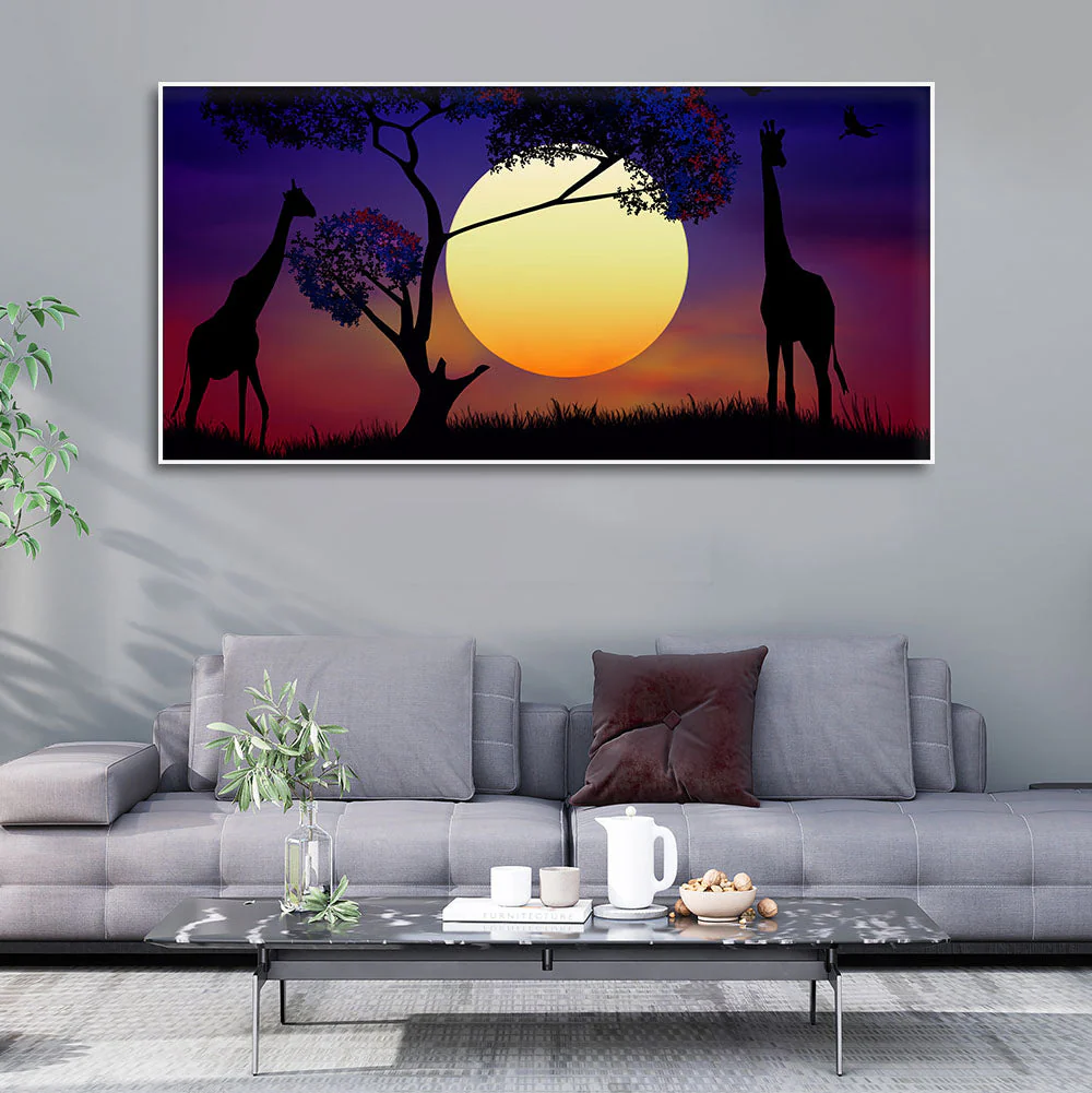 Pair of Giraffe at Night Canvas Wall Painting - Image 3