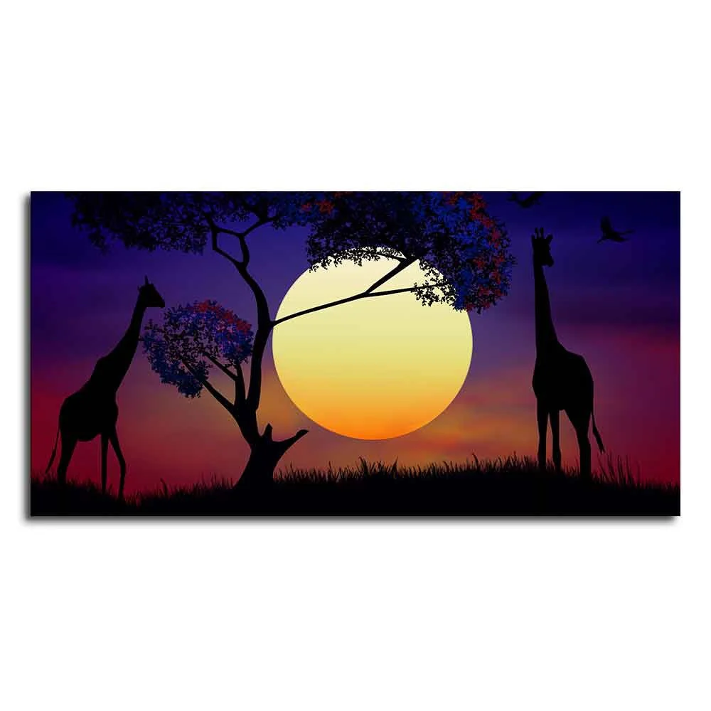 Pair of Giraffe at Night Canvas Wall Painting - Image 4